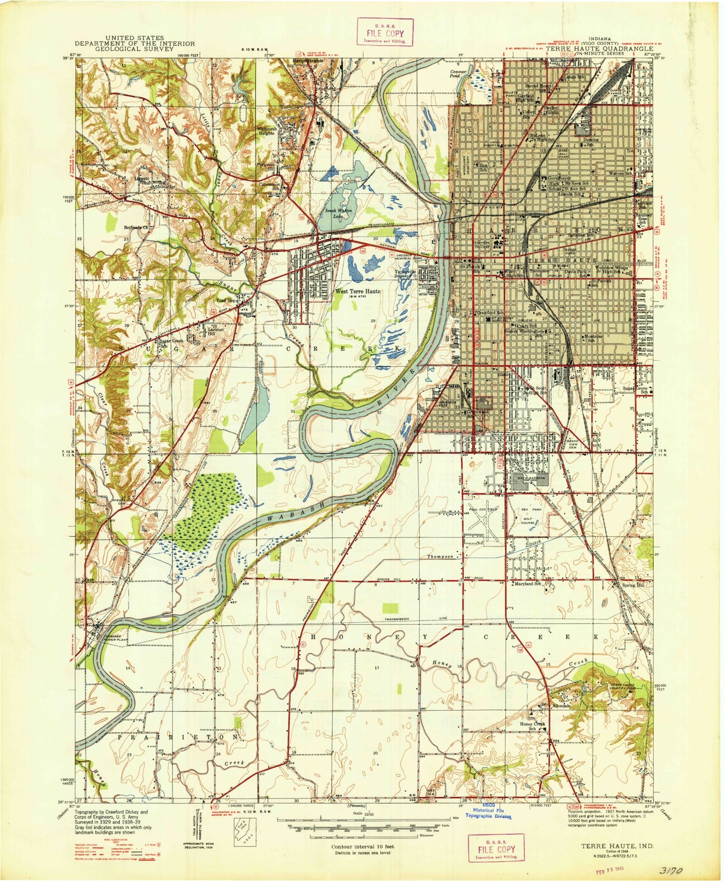 Classic USGS Terre Haute Indiana 7.5'x7.5' Topo Map Image