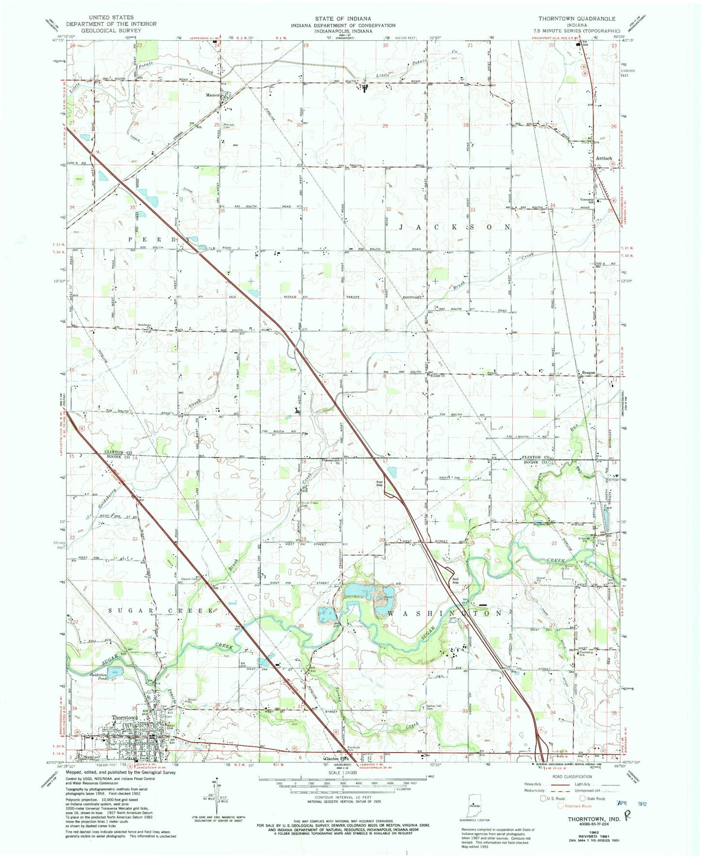 Classic USGS Thorntown Indiana 7.5'x7.5' Topo Map Image