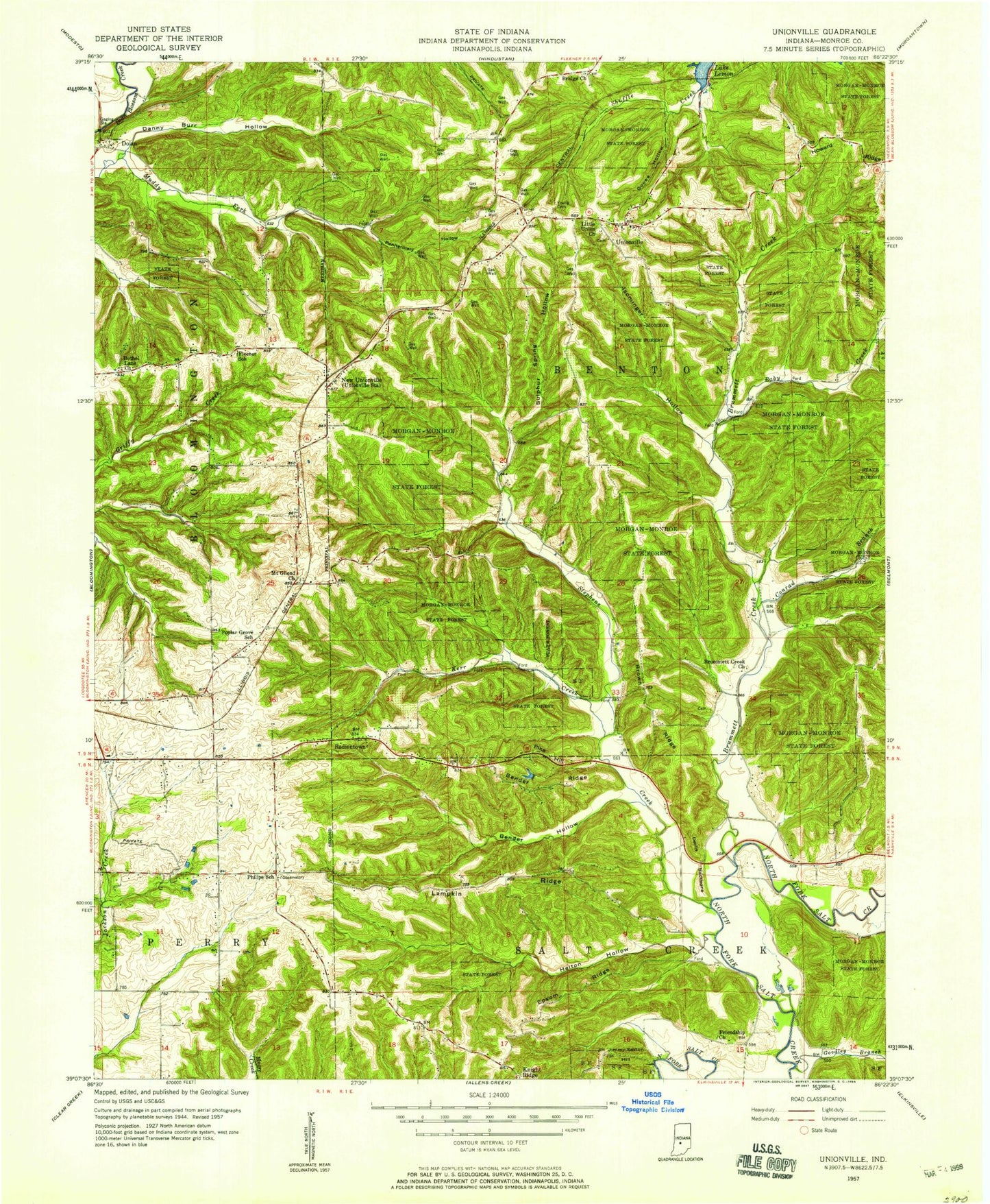 Classic USGS Unionville Indiana 7.5'x7.5' Topo Map Image