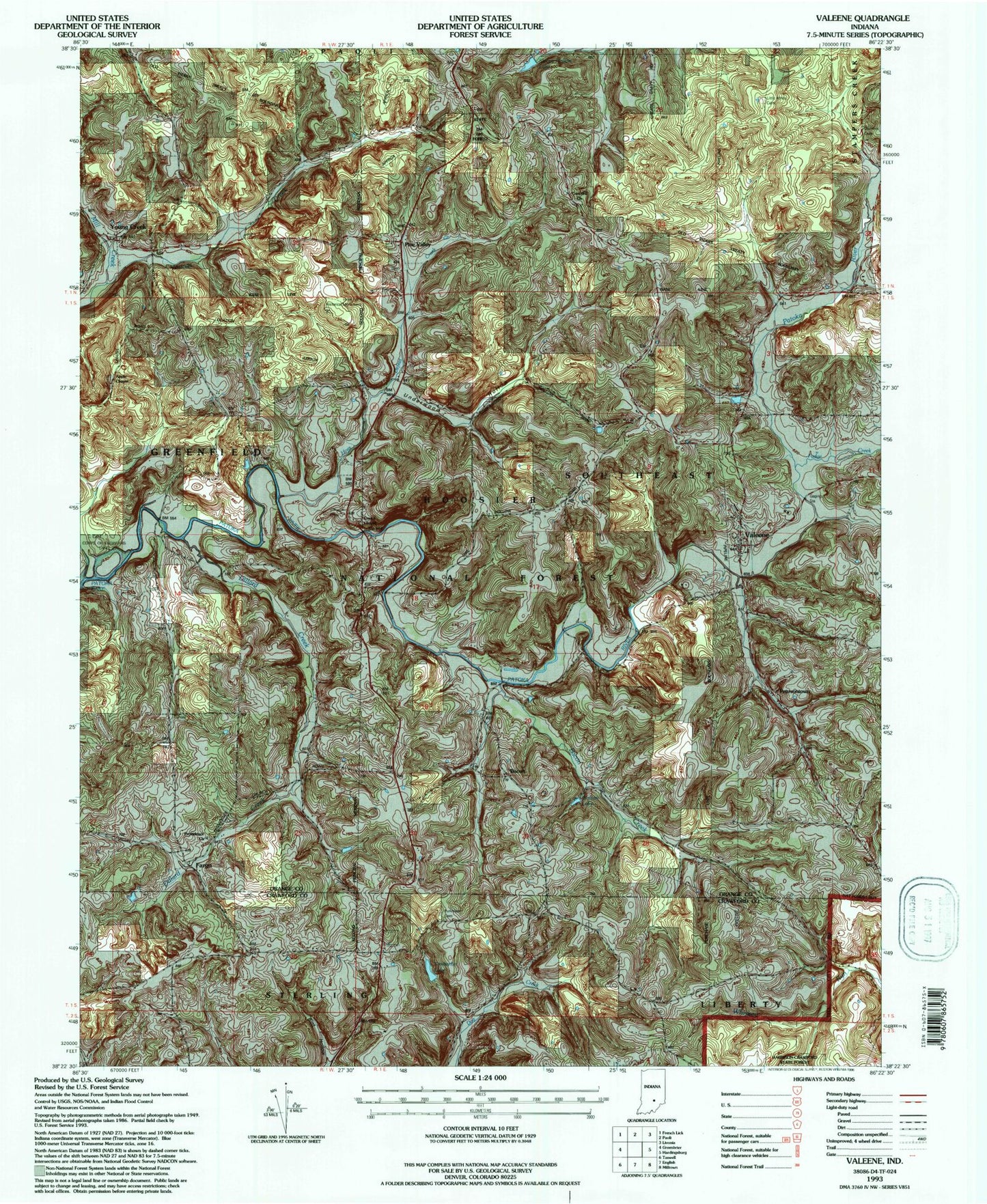 Classic USGS Valeene Indiana 7.5'x7.5' Topo Map Image