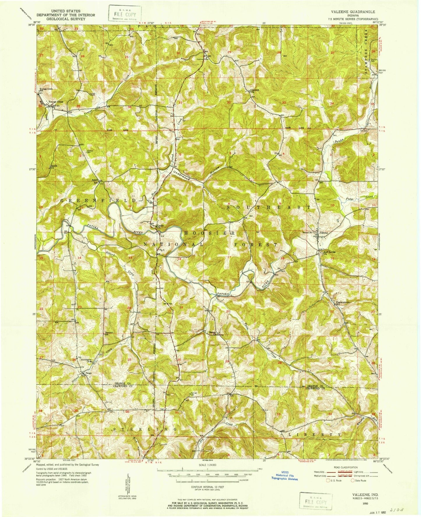 Classic USGS Valeene Indiana 7.5'x7.5' Topo Map Image