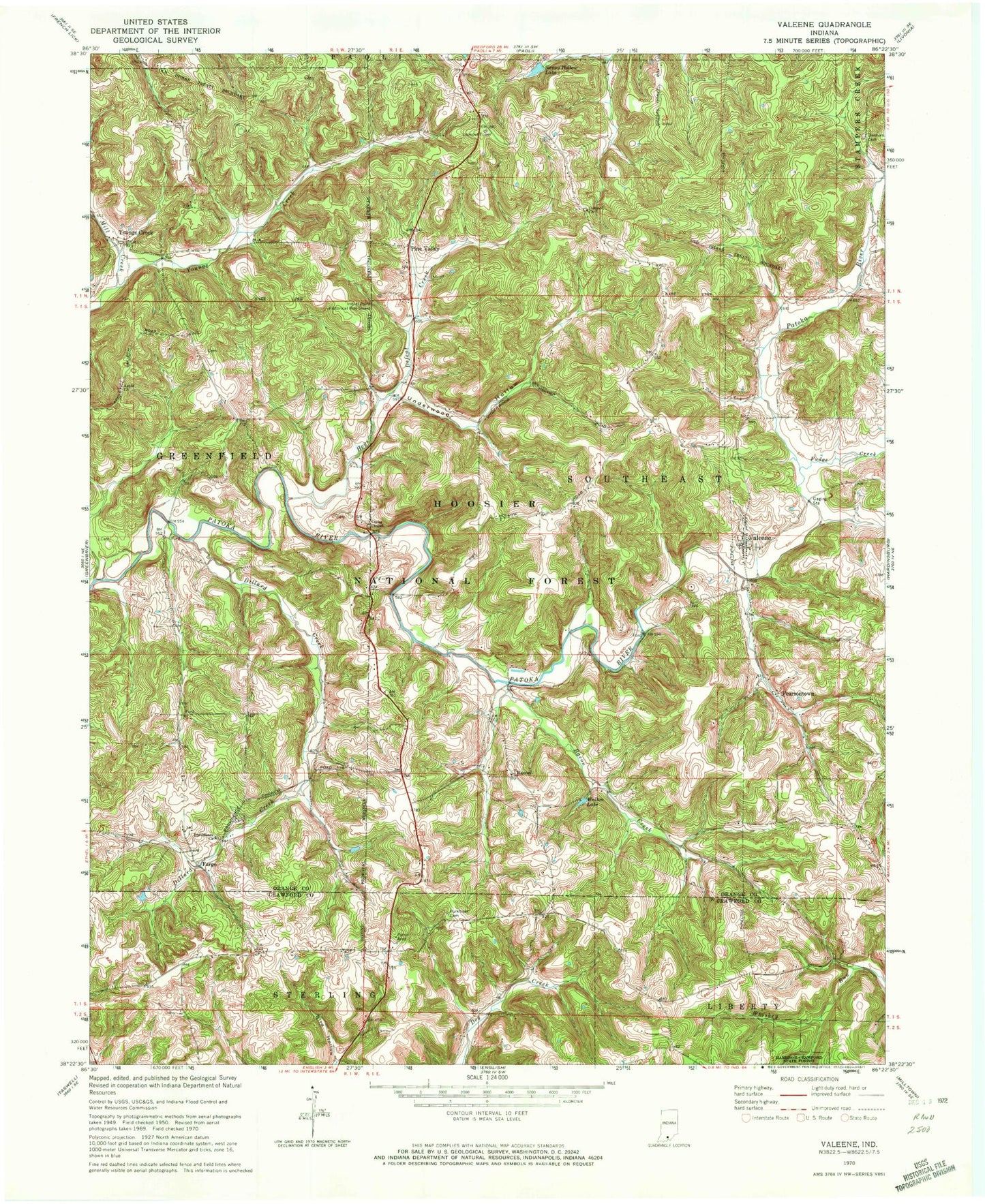 Classic USGS Valeene Indiana 7.5'x7.5' Topo Map Image