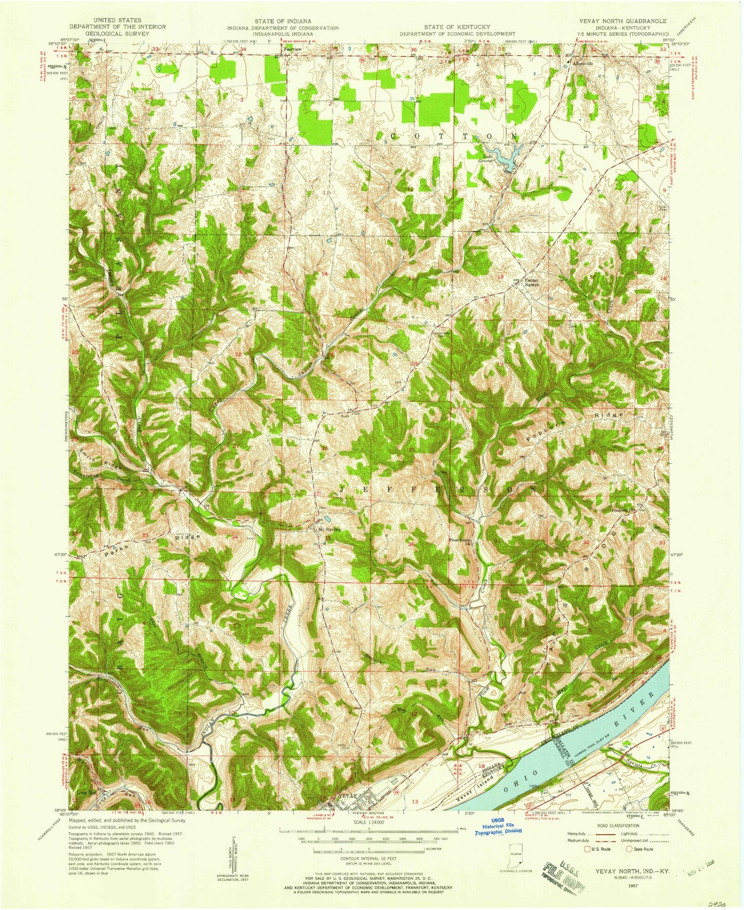 Classic USGS Vevay North Indiana 7.5'x7.5' Topo Map Image
