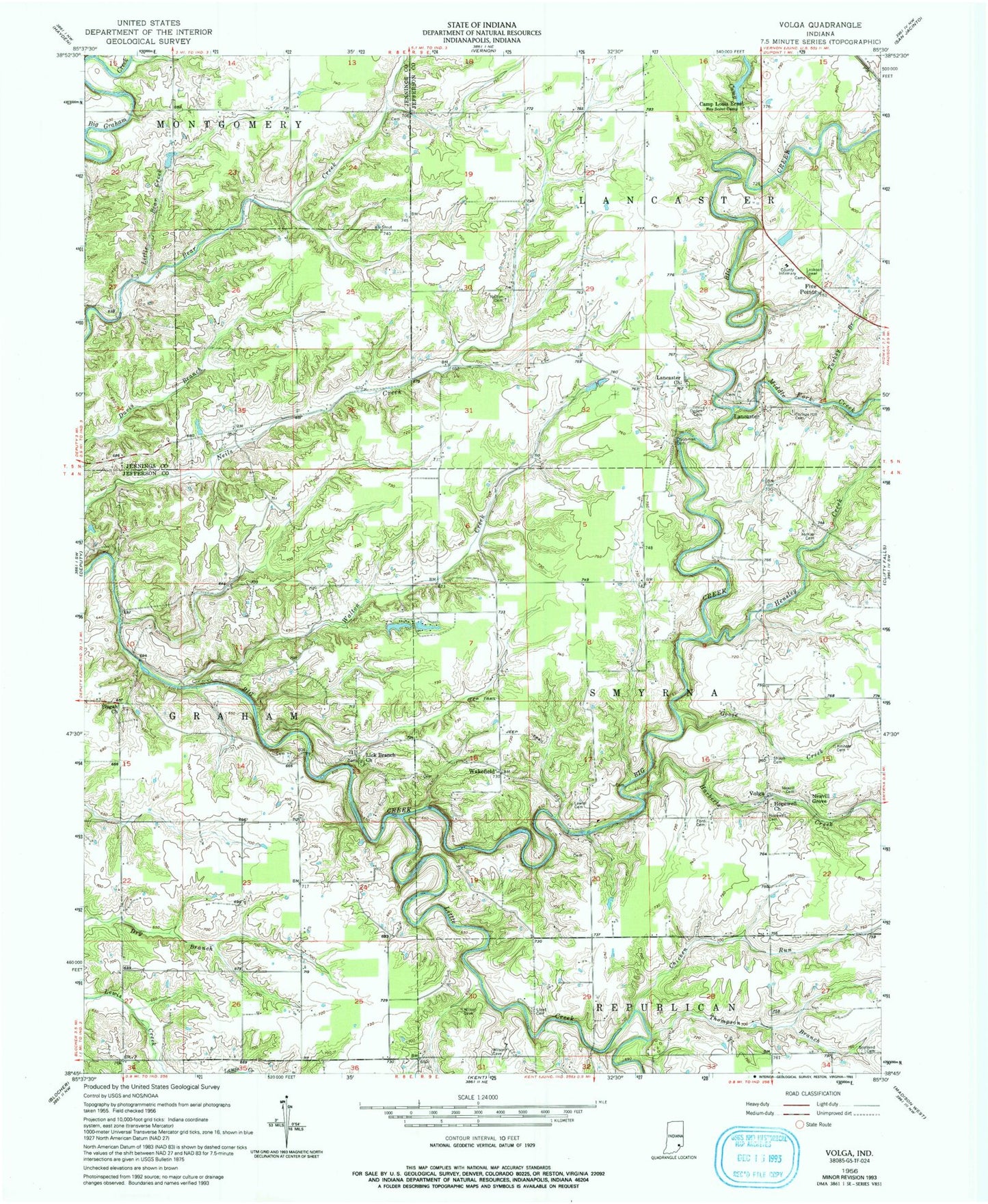 Classic USGS Volga Indiana 7.5'x7.5' Topo Map Image