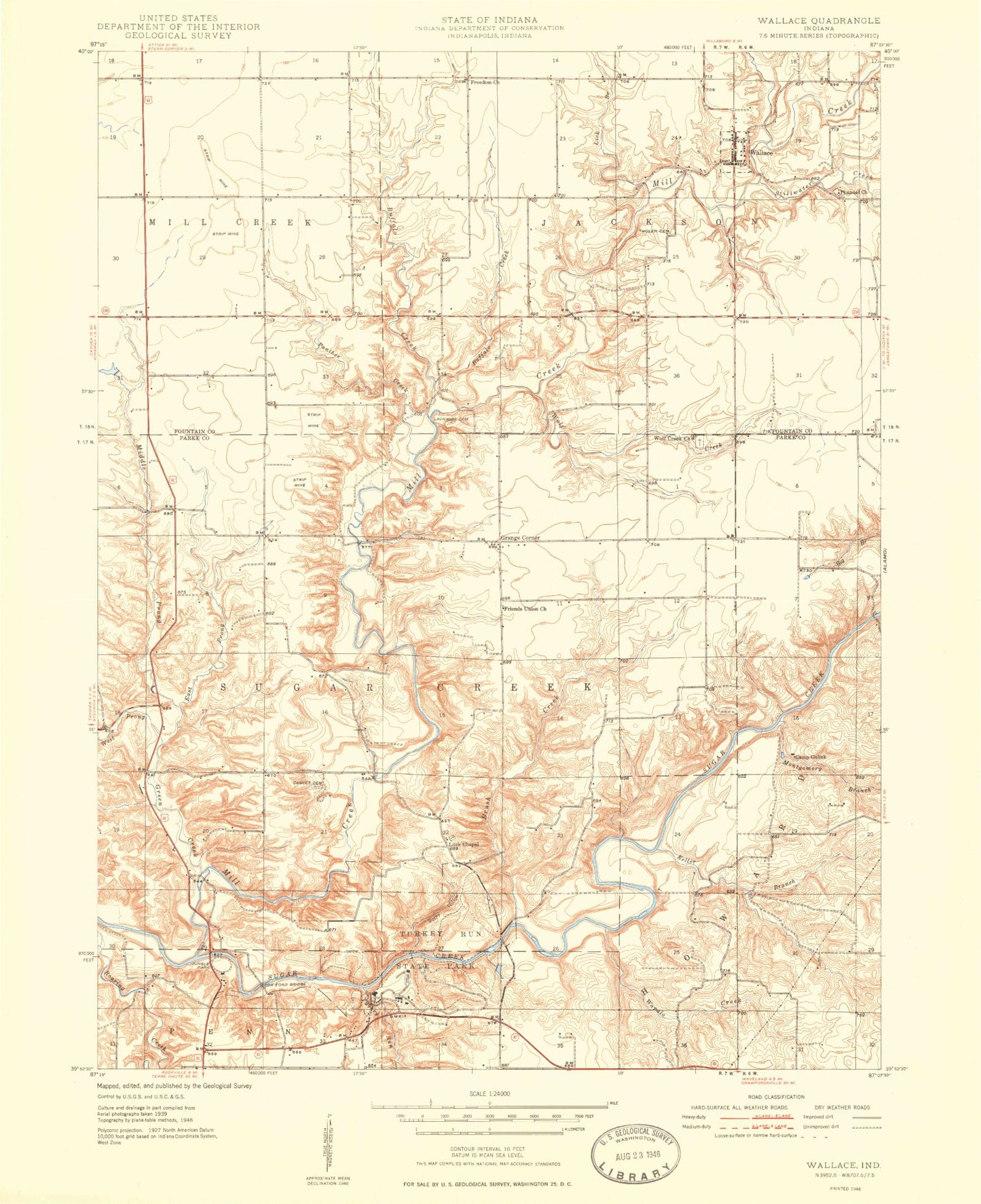 Classic USGS Wallace Indiana 7.5'x7.5' Topo Map Image