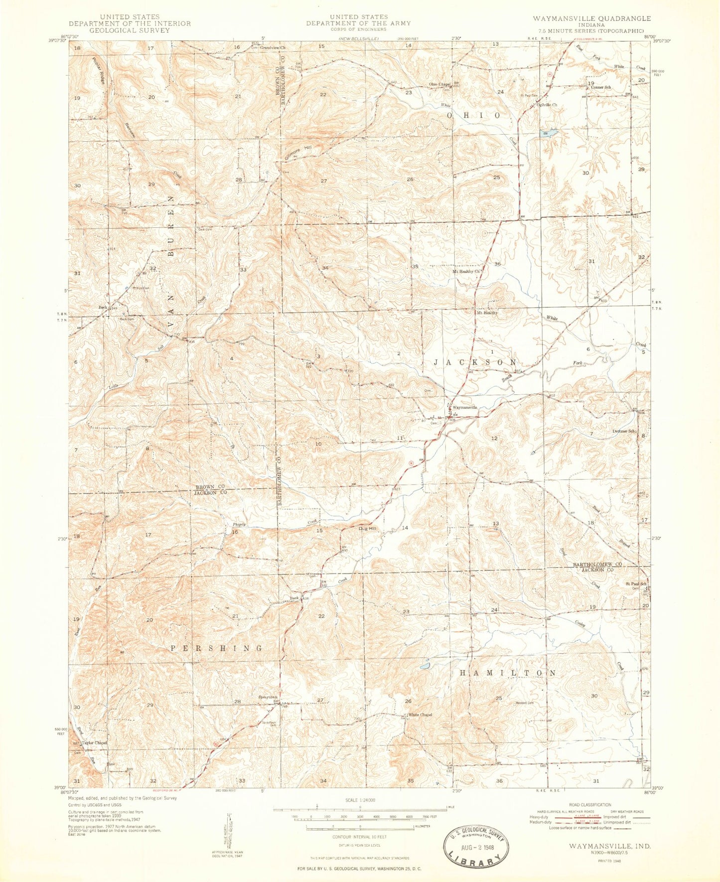 Classic USGS Waymansville Indiana 7.5'x7.5' Topo Map Image