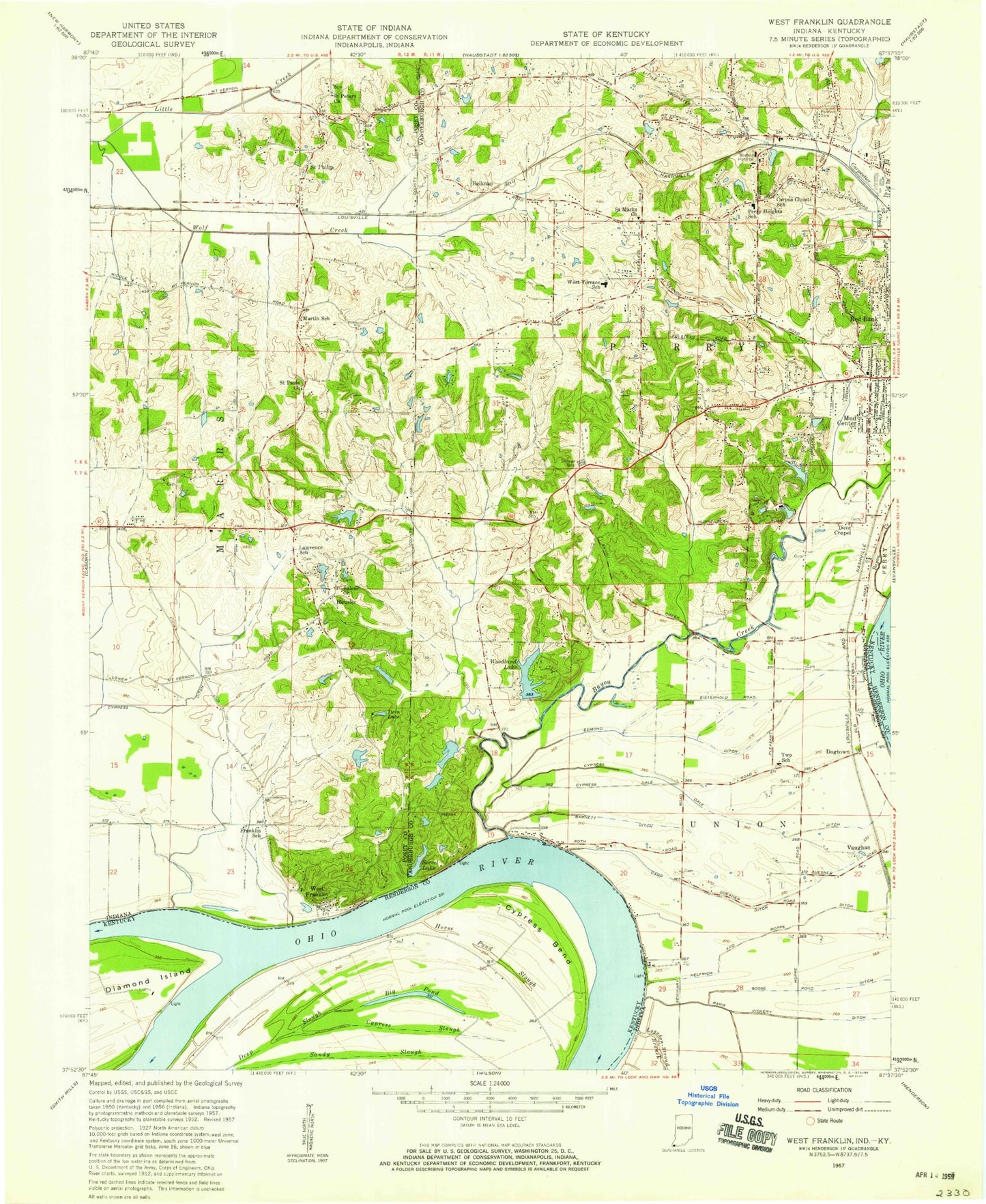 Classic USGS West Franklin Indiana 7.5'x7.5' Topo Map Image