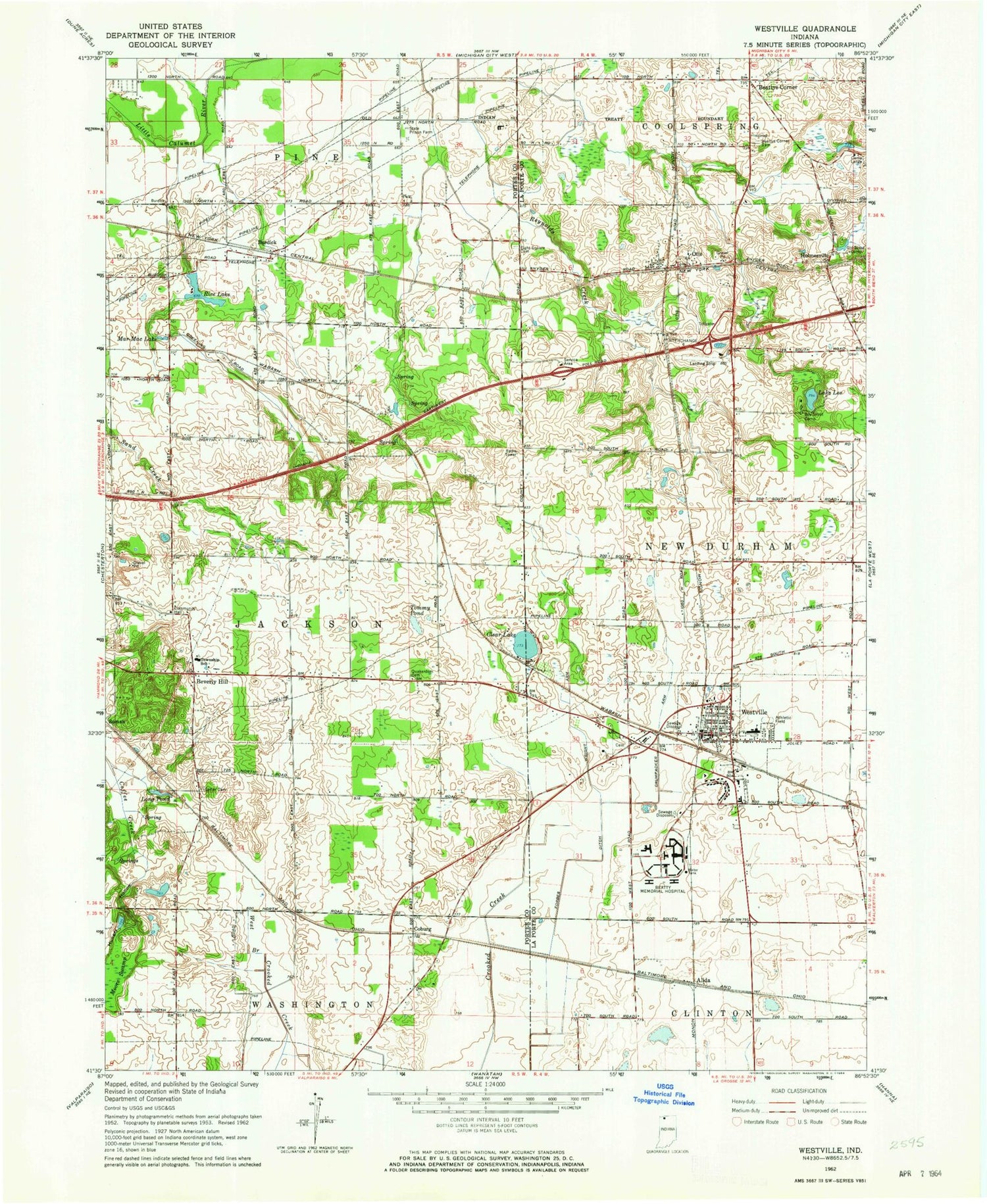 Classic USGS Westville Indiana 7.5'x7.5' Topo Map Image