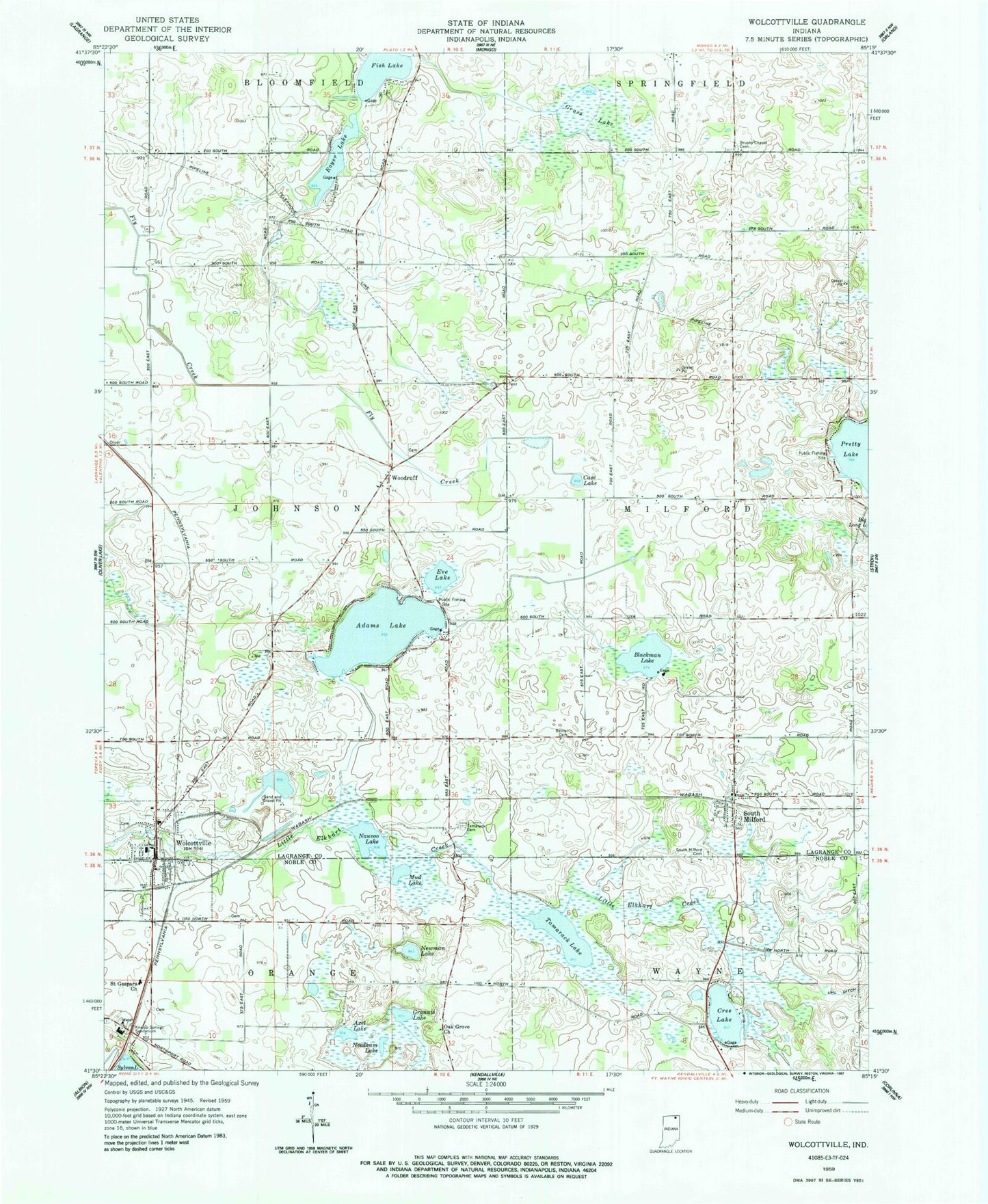 Classic USGS Wolcottville Indiana 7.5'x7.5' Topo Map Image