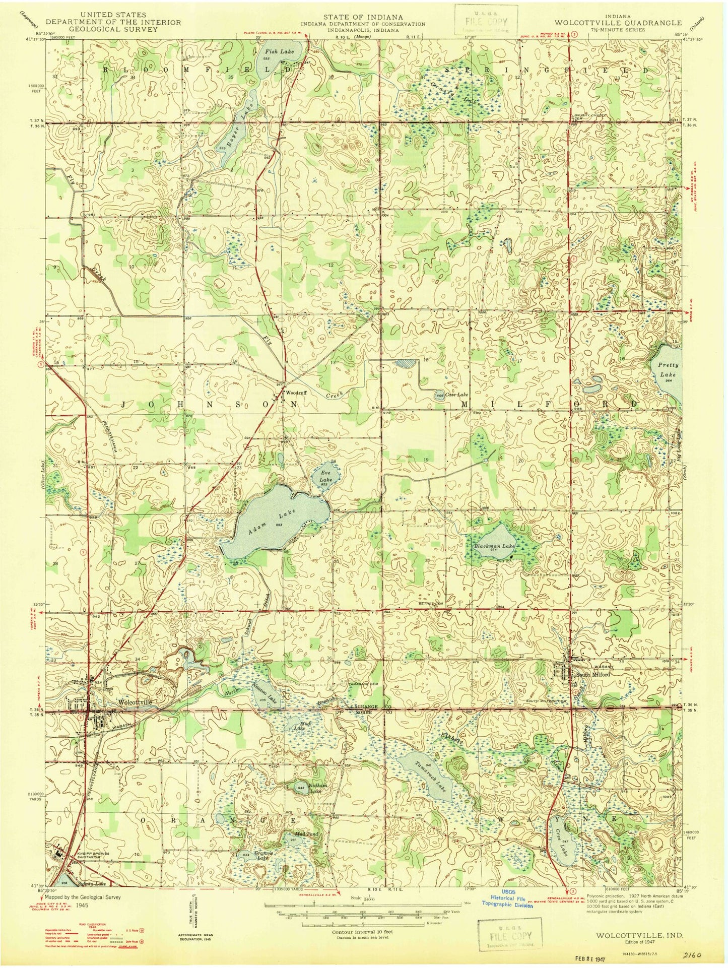 Classic USGS Wolcottville Indiana 7.5'x7.5' Topo Map Image