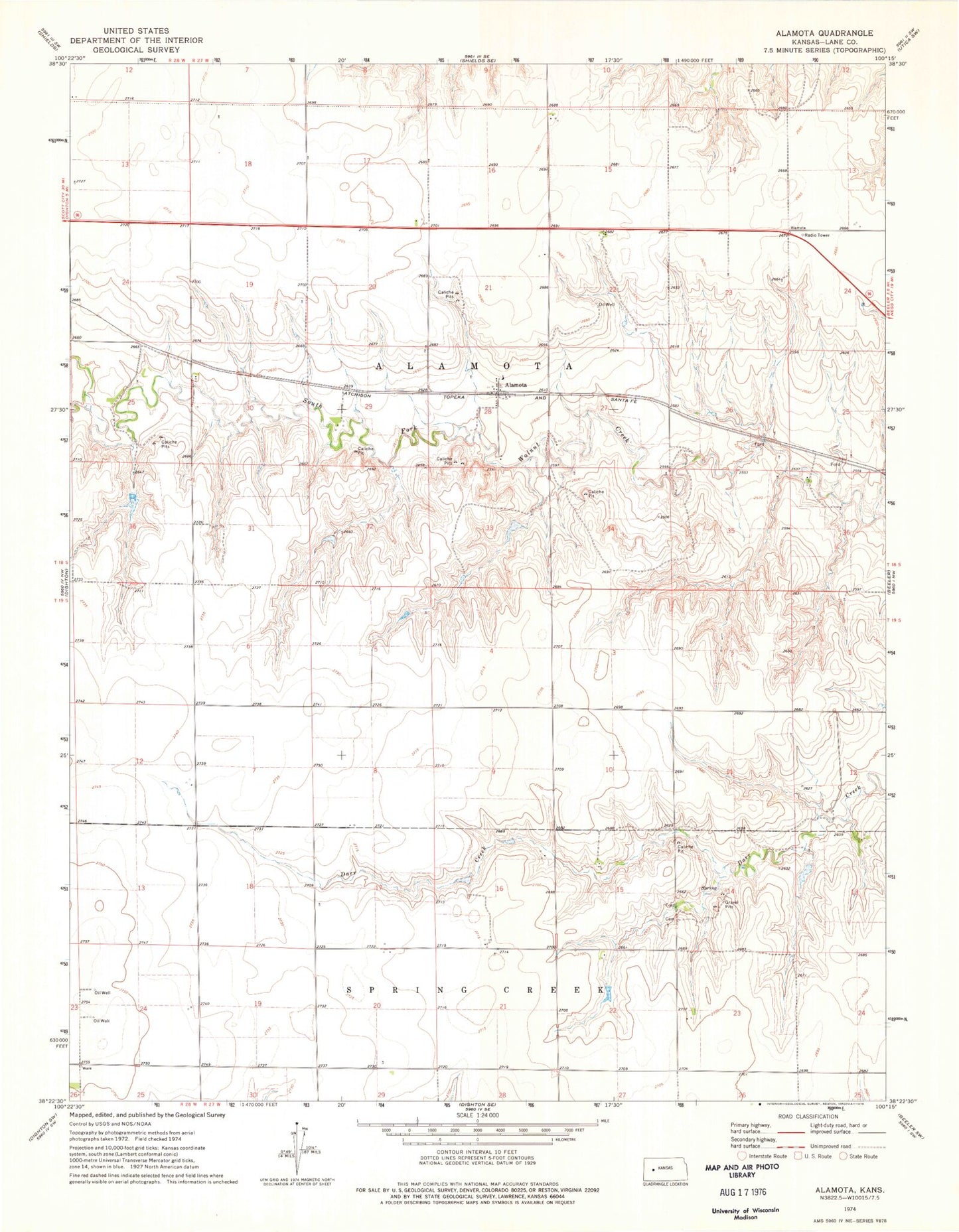 Classic USGS Alamota Kansas 7.5'x7.5' Topo Map Image