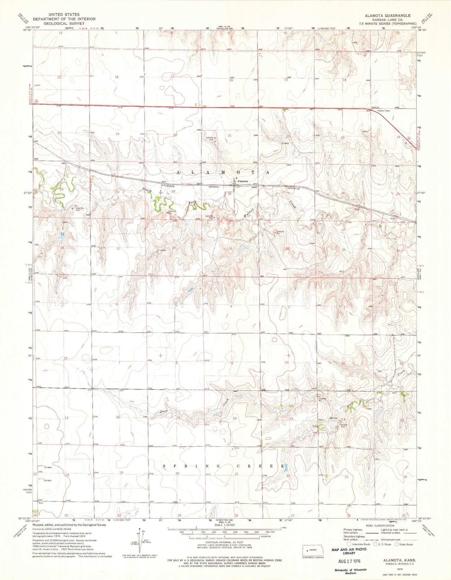 Classic USGS Alamota Kansas 7.5'x7.5' Topo Map Image