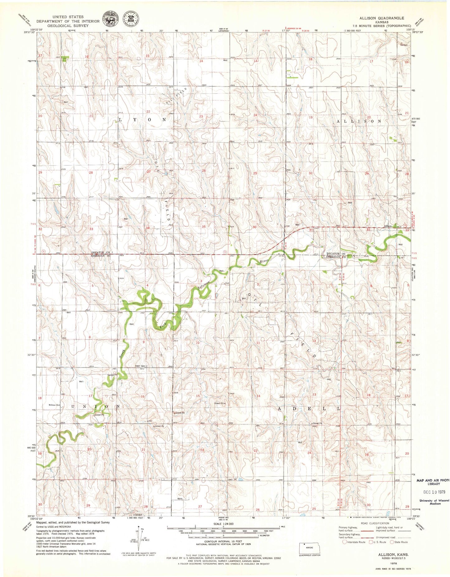 Classic USGS Allison Kansas 7.5'x7.5' Topo Map Image