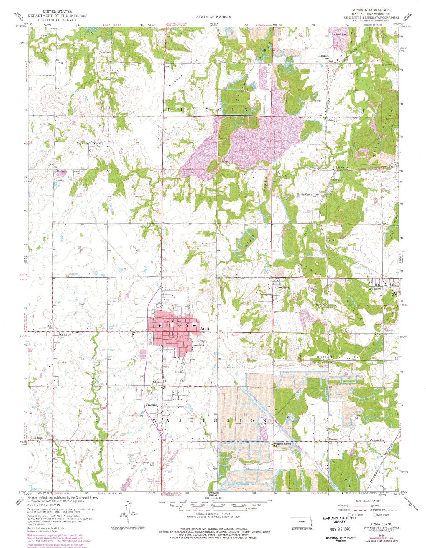 Classic USGS Arma Kansas 7.5'x7.5' Topo Map Image
