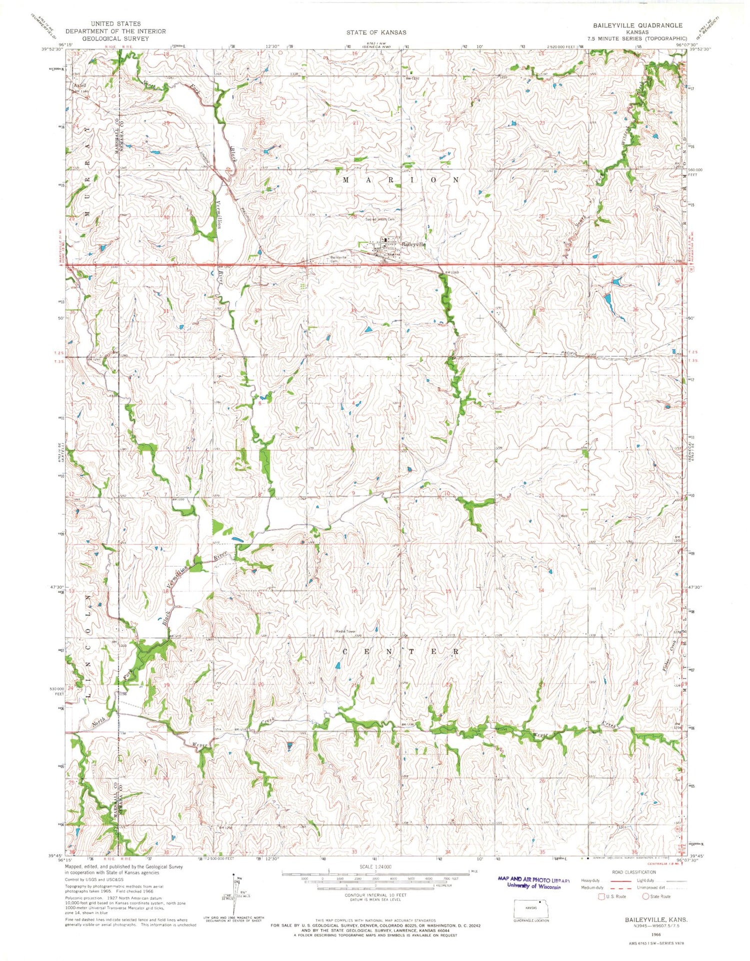 Classic USGS Baileyville Kansas 7.5'x7.5' Topo Map Image