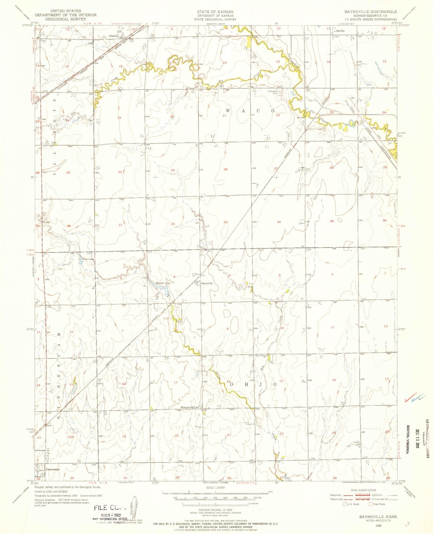 Classic USGS Bayneville Kansas 7.5'x7.5' Topo Map Image