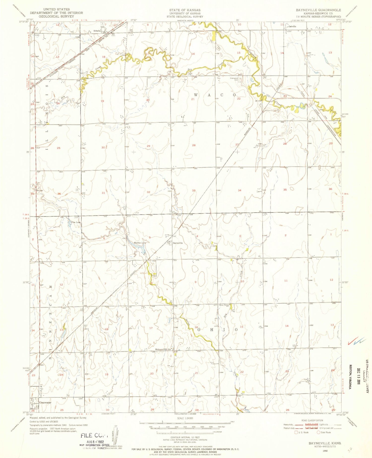 Classic USGS Bayneville Kansas 7.5'x7.5' Topo Map Image