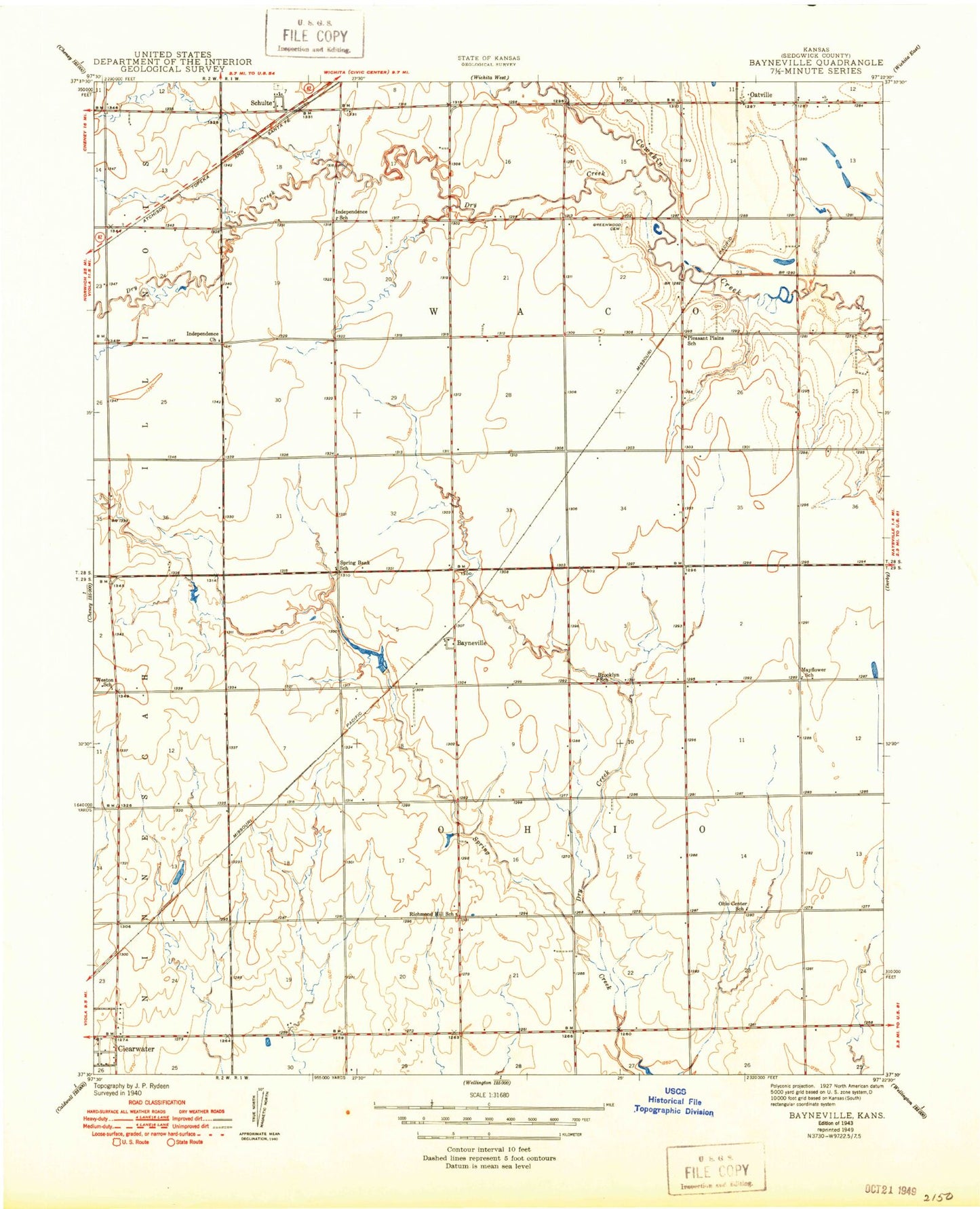 Classic USGS Bayneville Kansas 7.5'x7.5' Topo Map Image