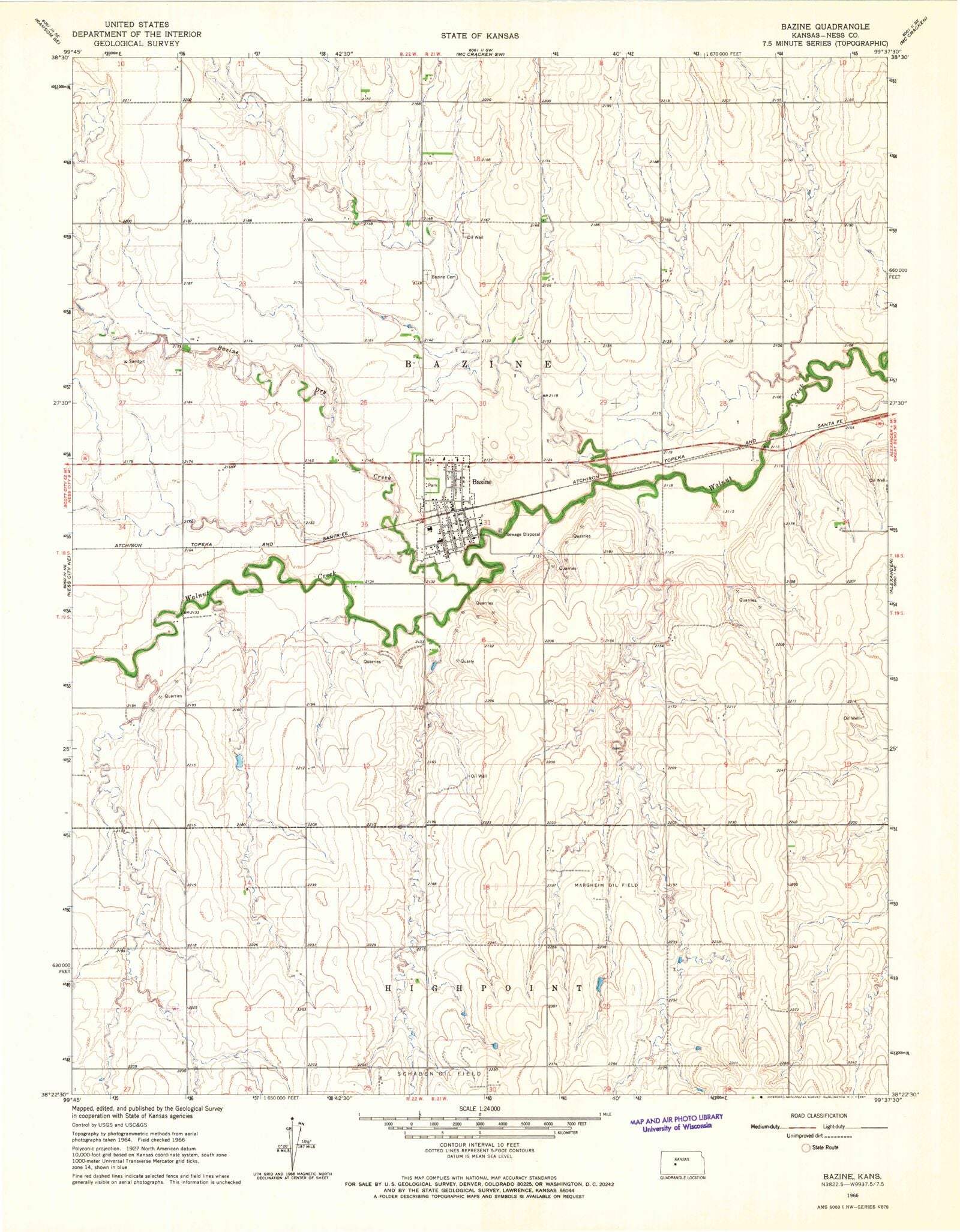 Classic USGS Bazine Kansas 7.5'x7.5' Topo Map MyTopo Map Store