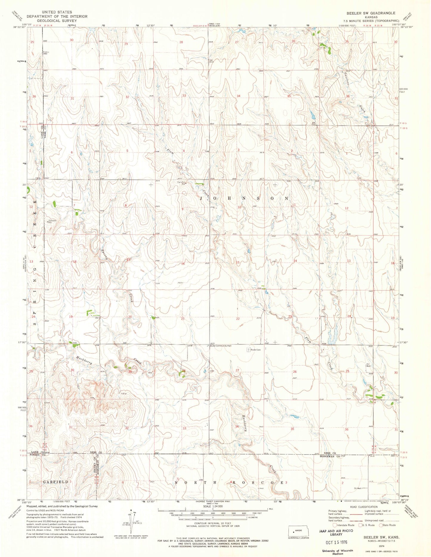 Classic USGS Beeler SW Kansas 7.5'x7.5' Topo Map Image