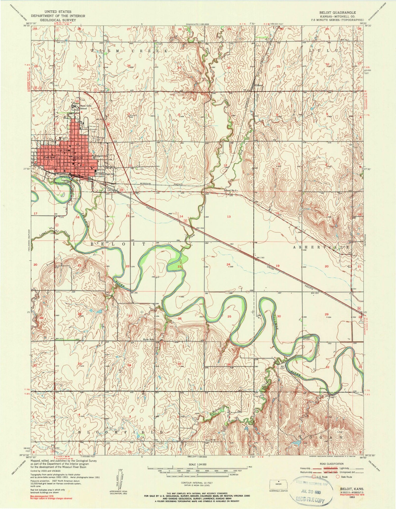 Classic USGS Beloit Kansas 7.5'x7.5' Topo Map Image