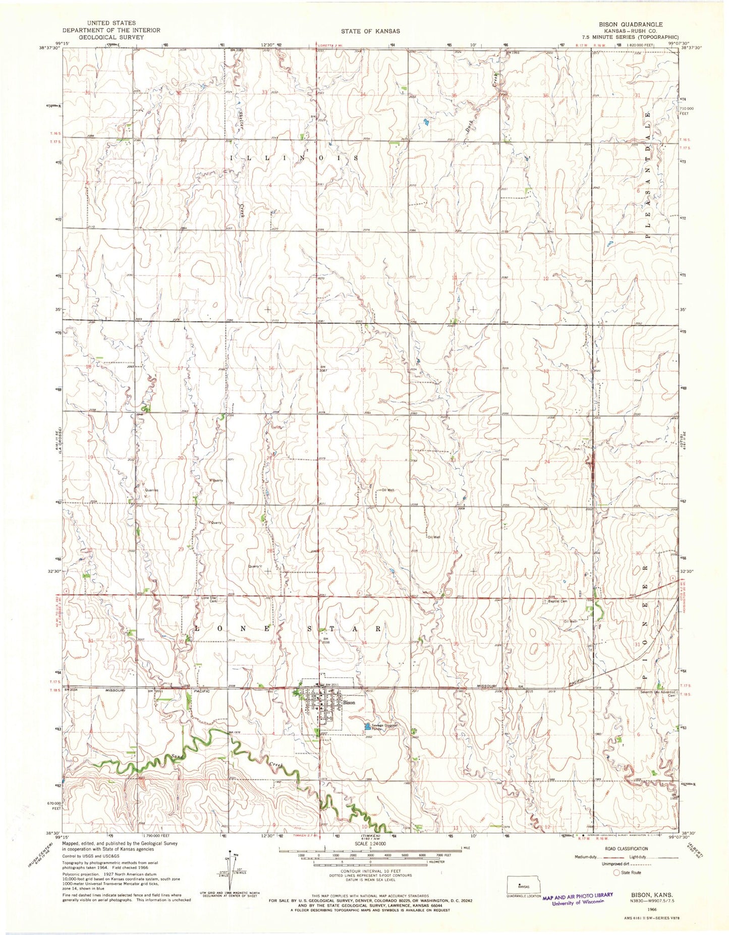 Classic USGS Bison Kansas 7.5'x7.5' Topo Map Image