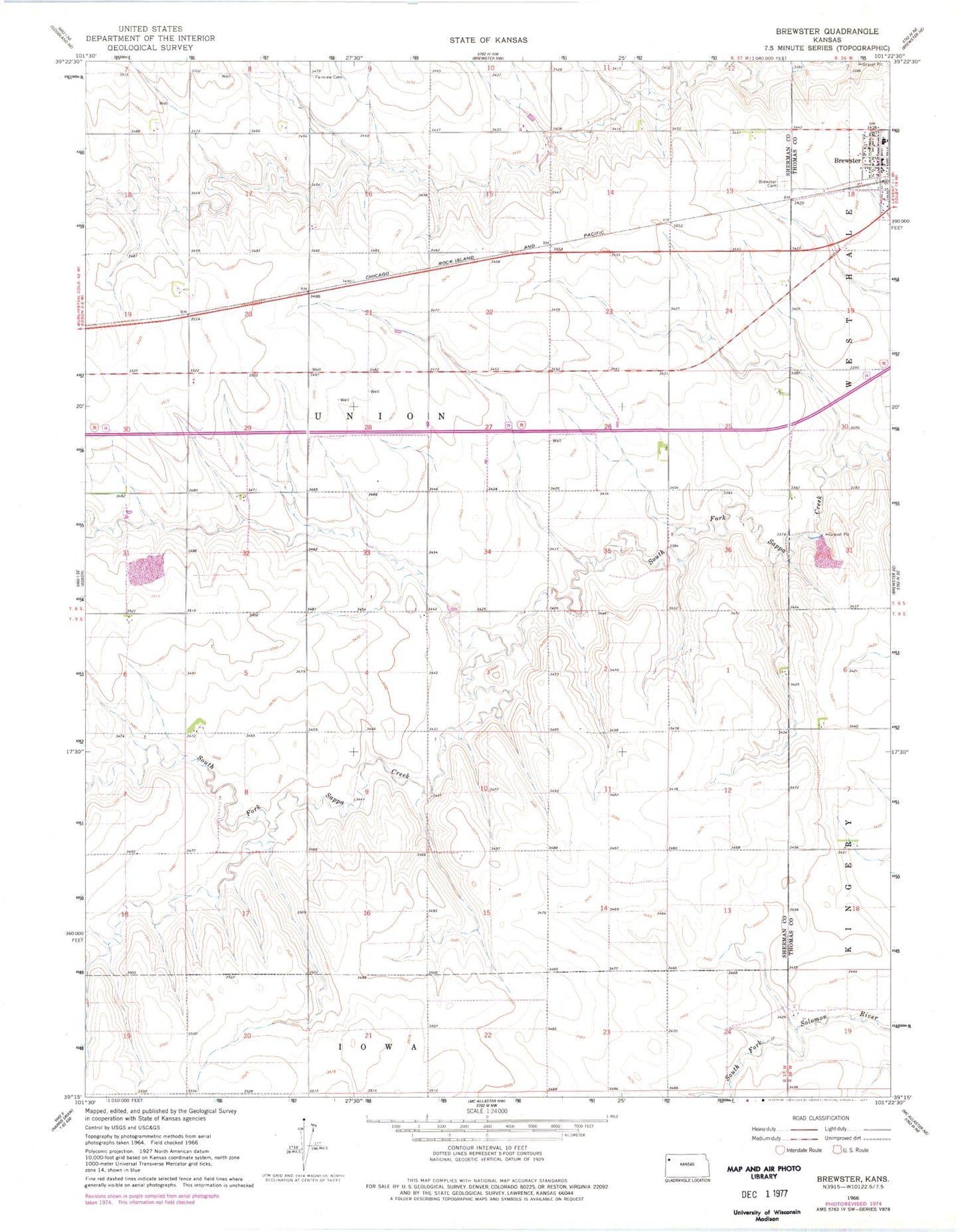 Classic USGS Brewster Kansas 7.5'x7.5' Topo Map Image