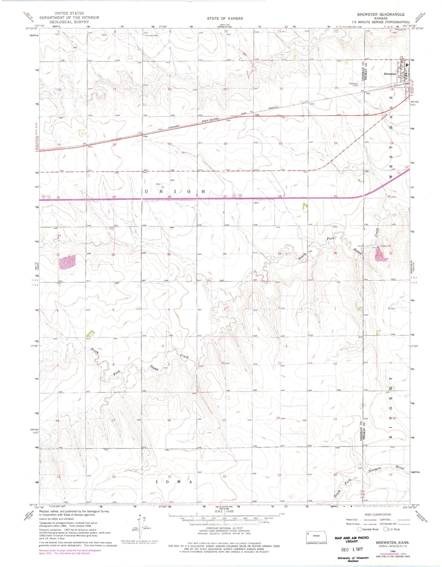 Classic USGS Brewster Kansas 7.5'x7.5' Topo Map Image