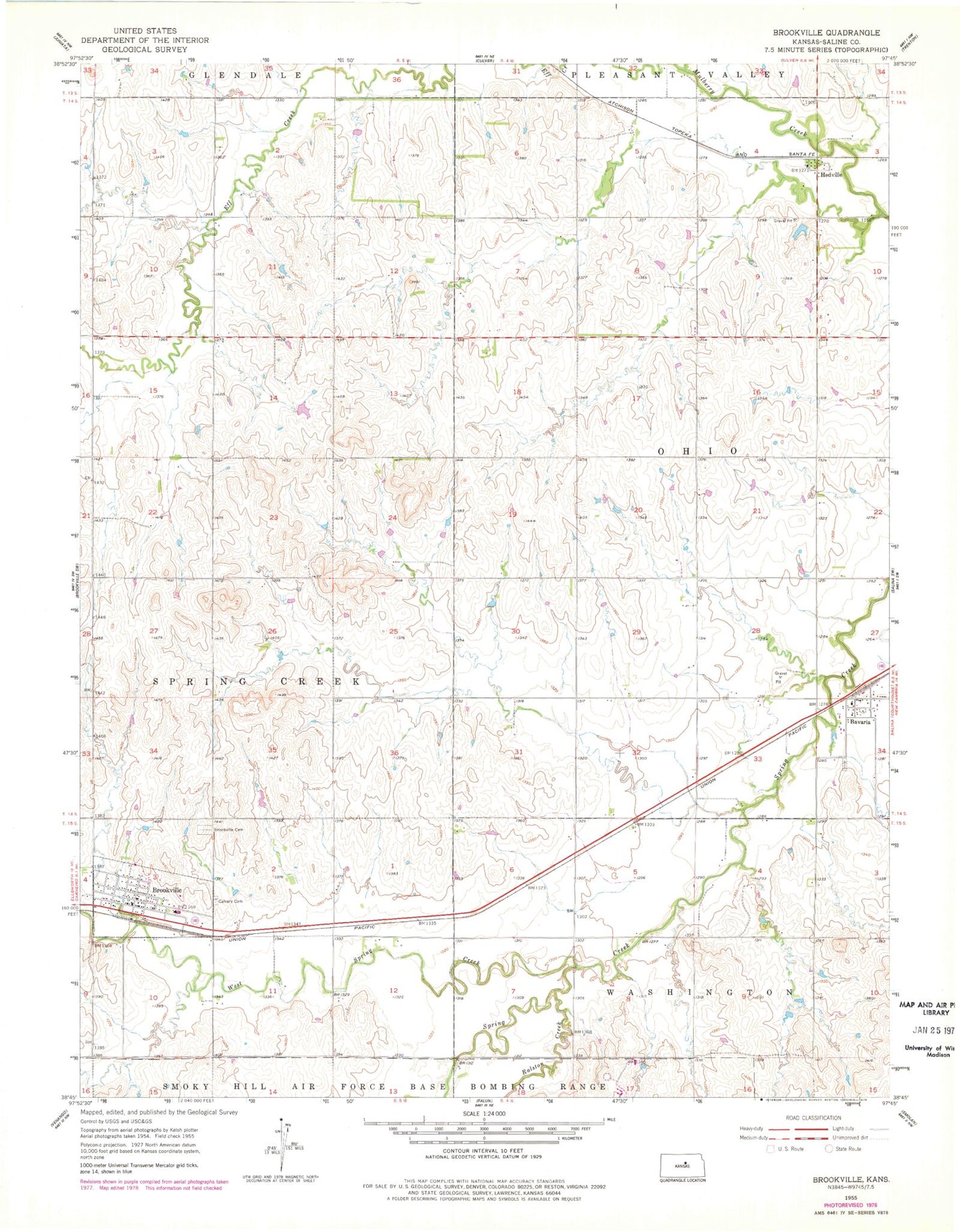 Classic USGS Brookville Kansas 7.5'x7.5' Topo Map Image