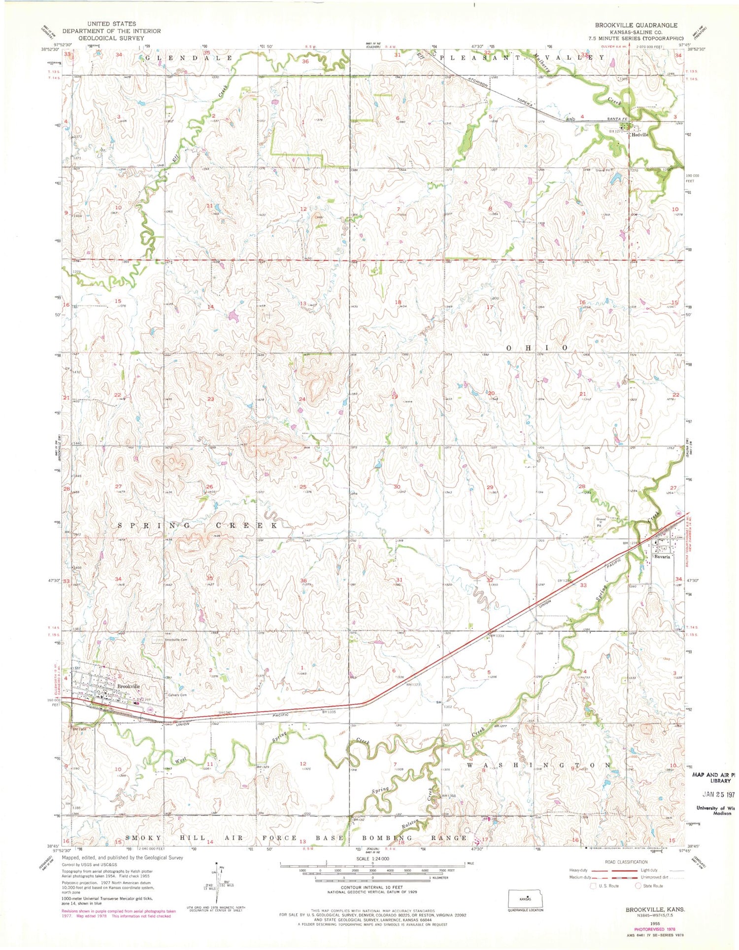Classic USGS Brookville Kansas 7.5'x7.5' Topo Map Image