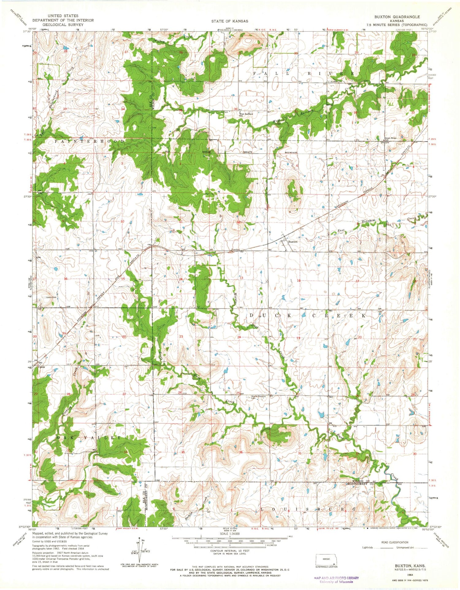 Classic USGS Buxton Kansas 7.5'x7.5' Topo Map Image