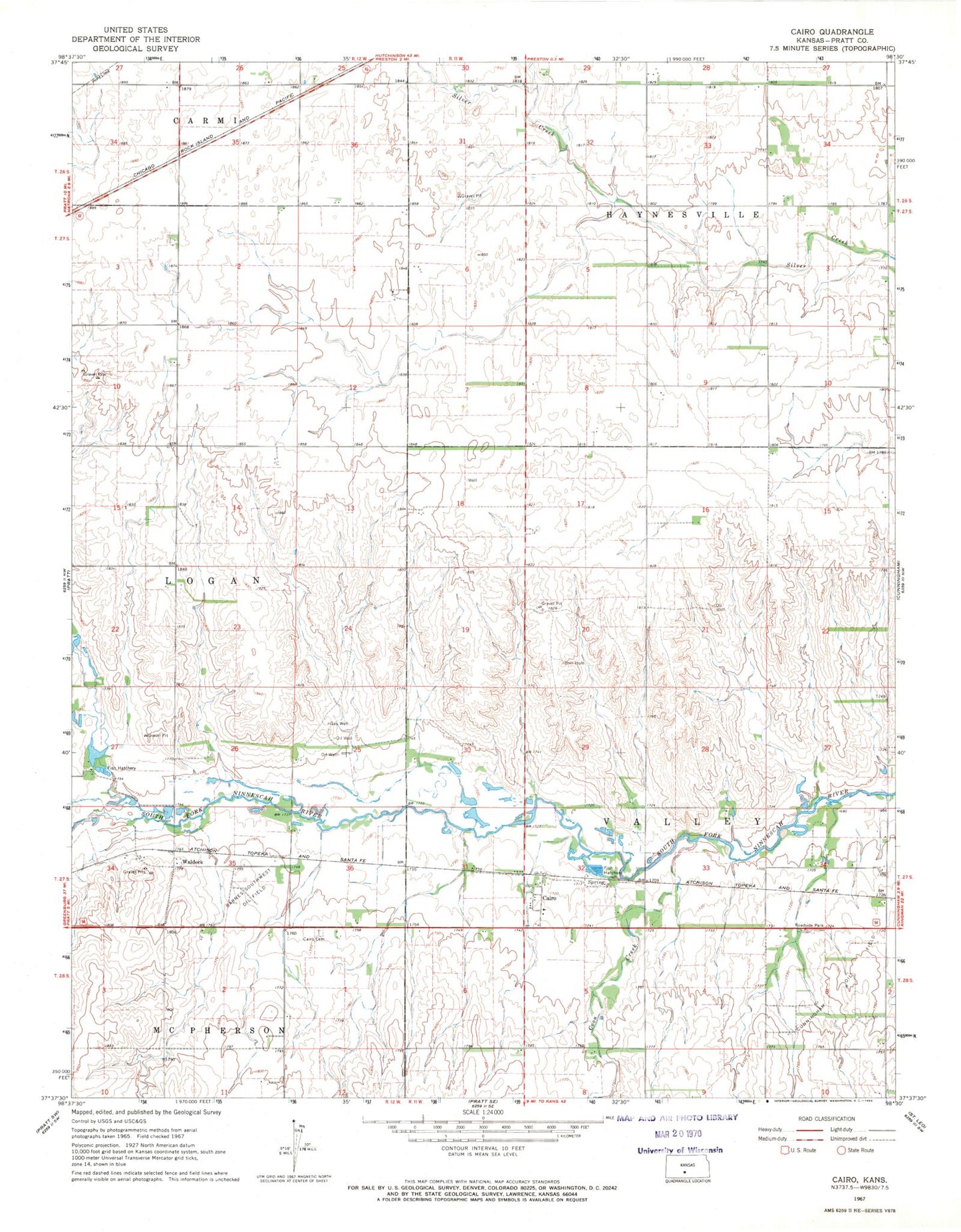 Classic USGS Cairo Kansas 7.5'x7.5' Topo Map Image