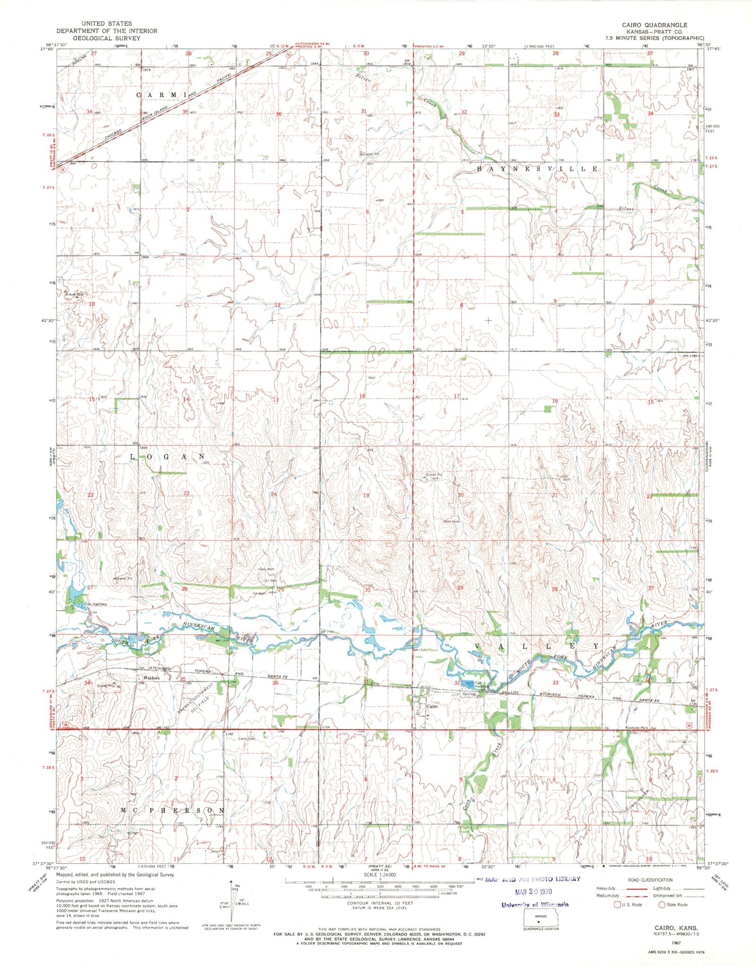 Classic USGS Cairo Kansas 7.5'x7.5' Topo Map Image