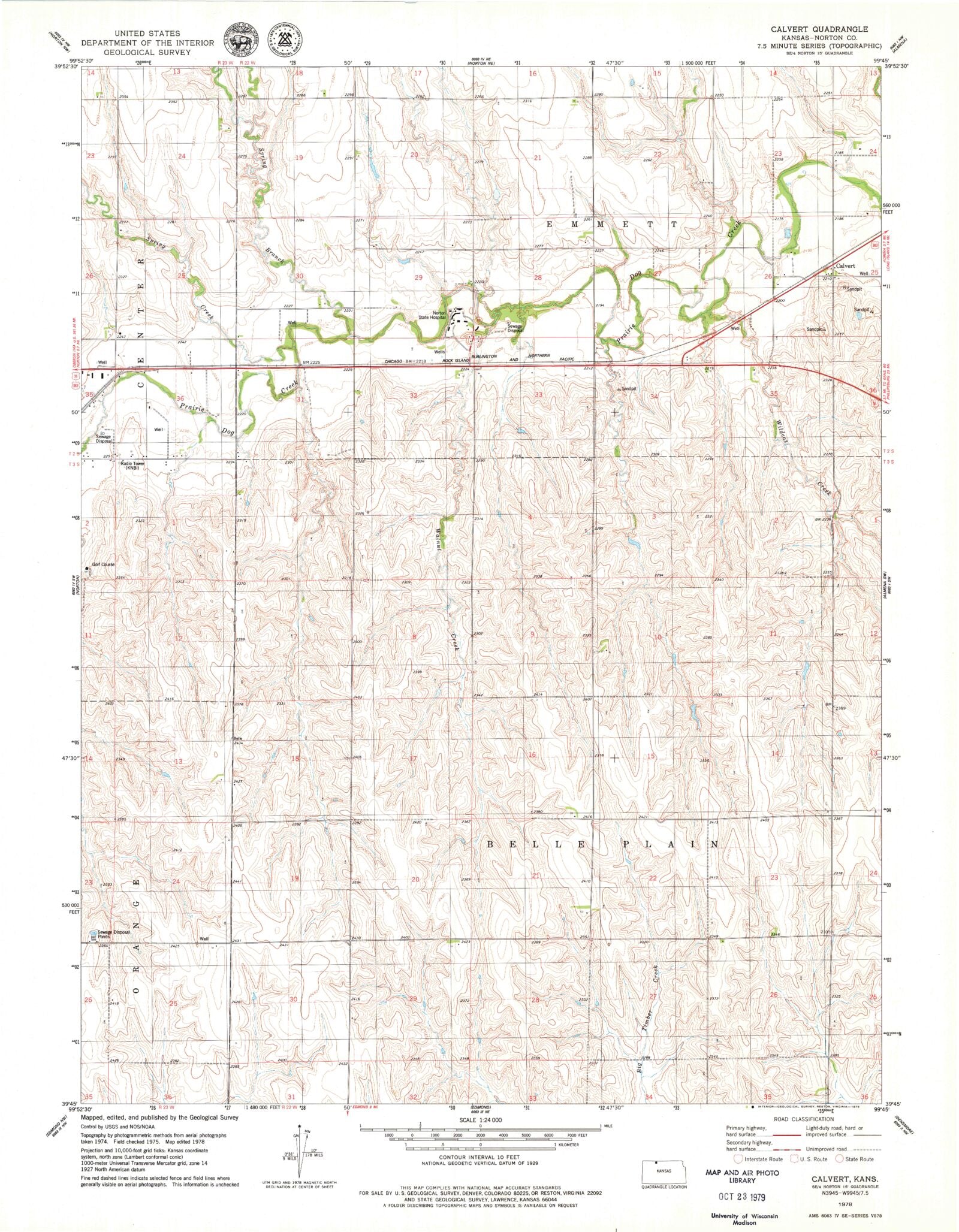Classic USGS Calvert Kansas 7.5'x7.5' Topo Map – MyTopo Map Store