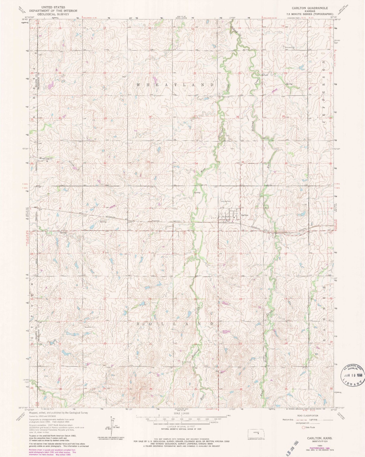 Classic USGS Carlton Kansas 7.5'x7.5' Topo Map Image