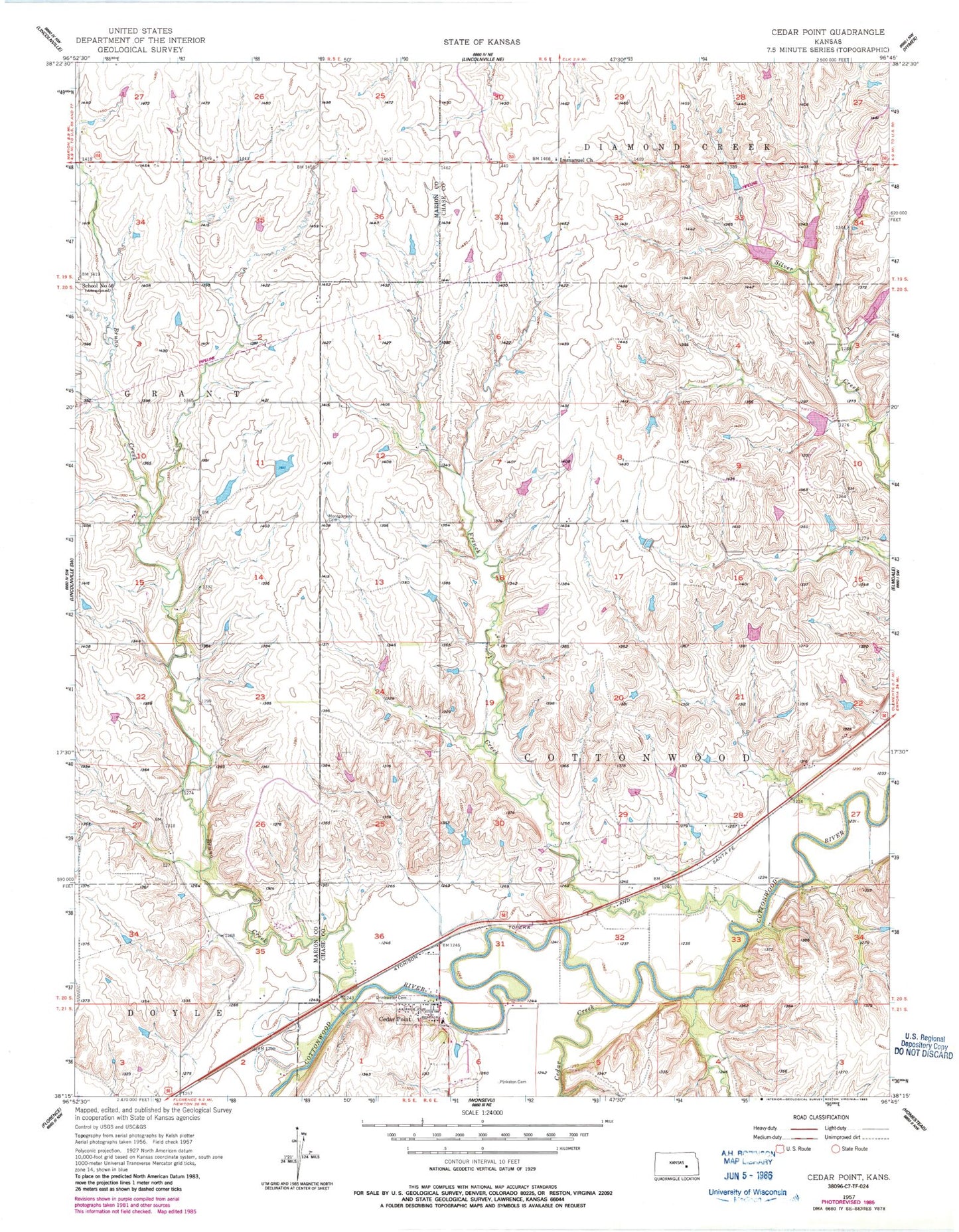 Classic USGS Cedar Point Kansas 7.5'x7.5' Topo Map Image