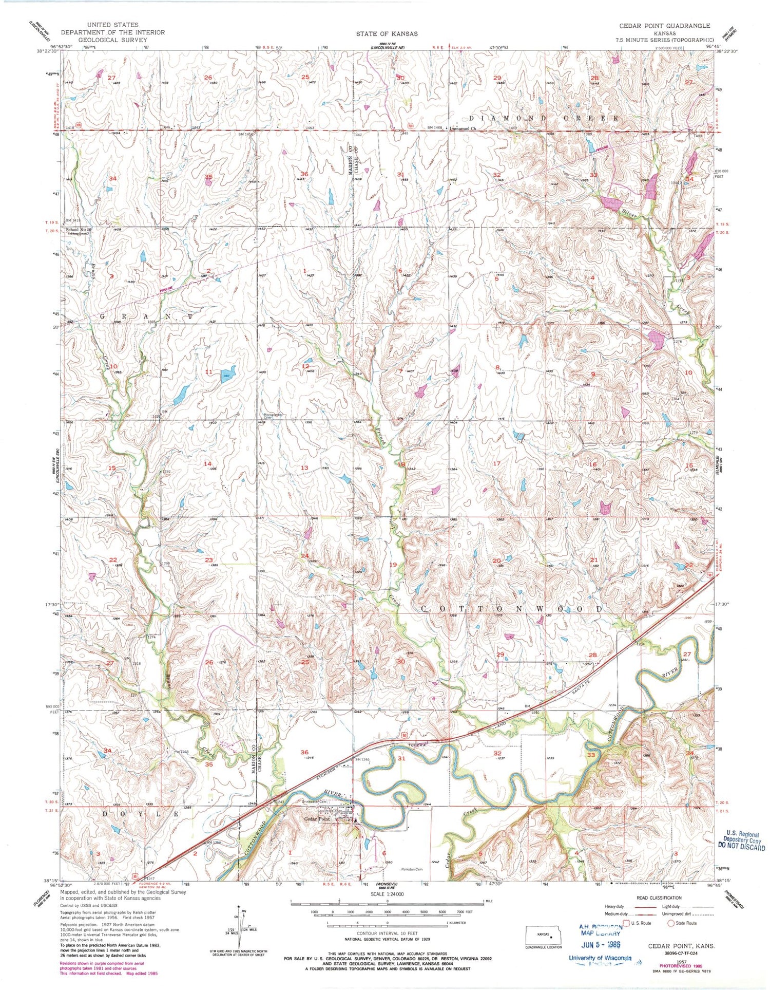 Classic USGS Cedar Point Kansas 7.5'x7.5' Topo Map Image