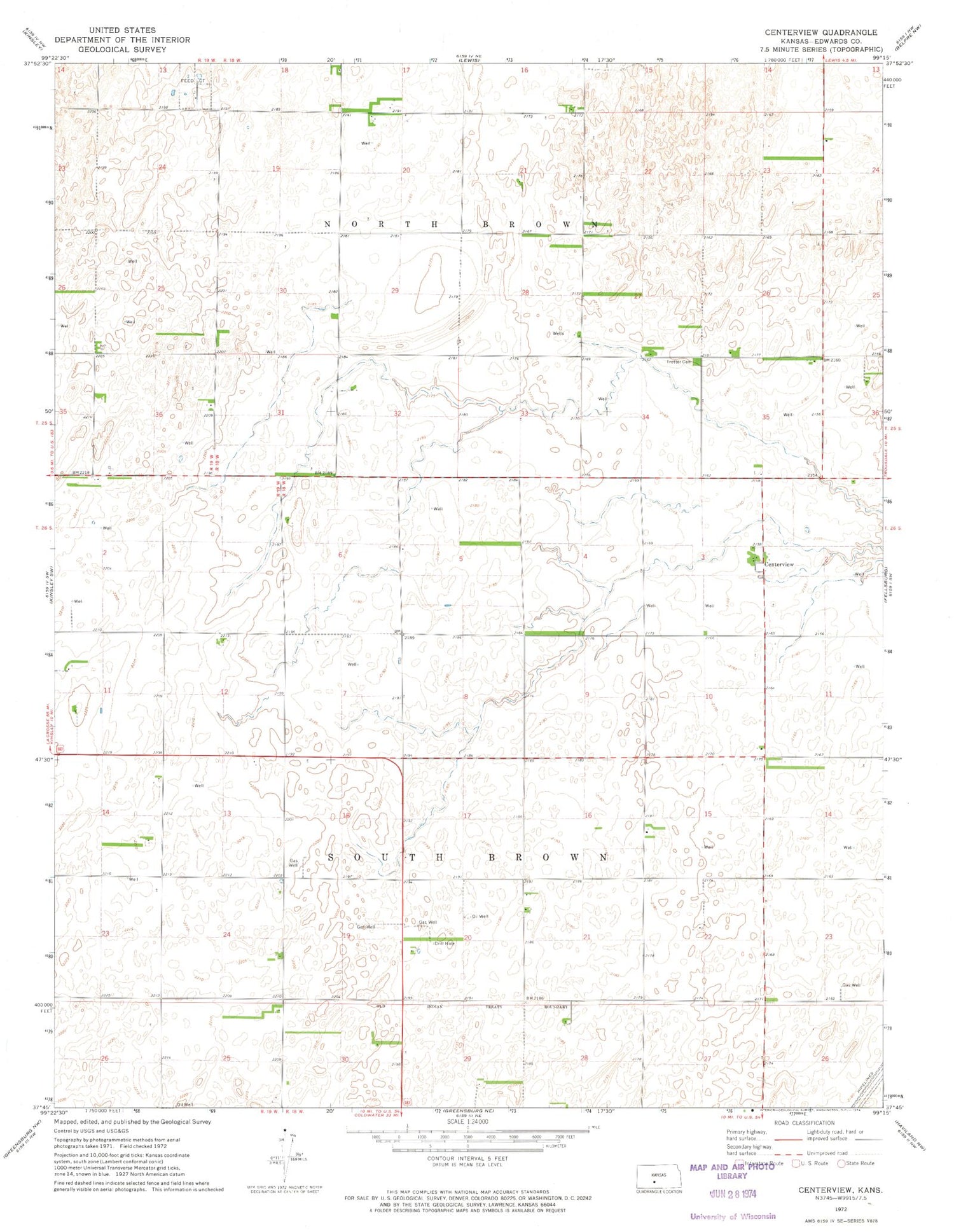 Classic USGS Centerview Kansas 7.5'x7.5' Topo Map Image