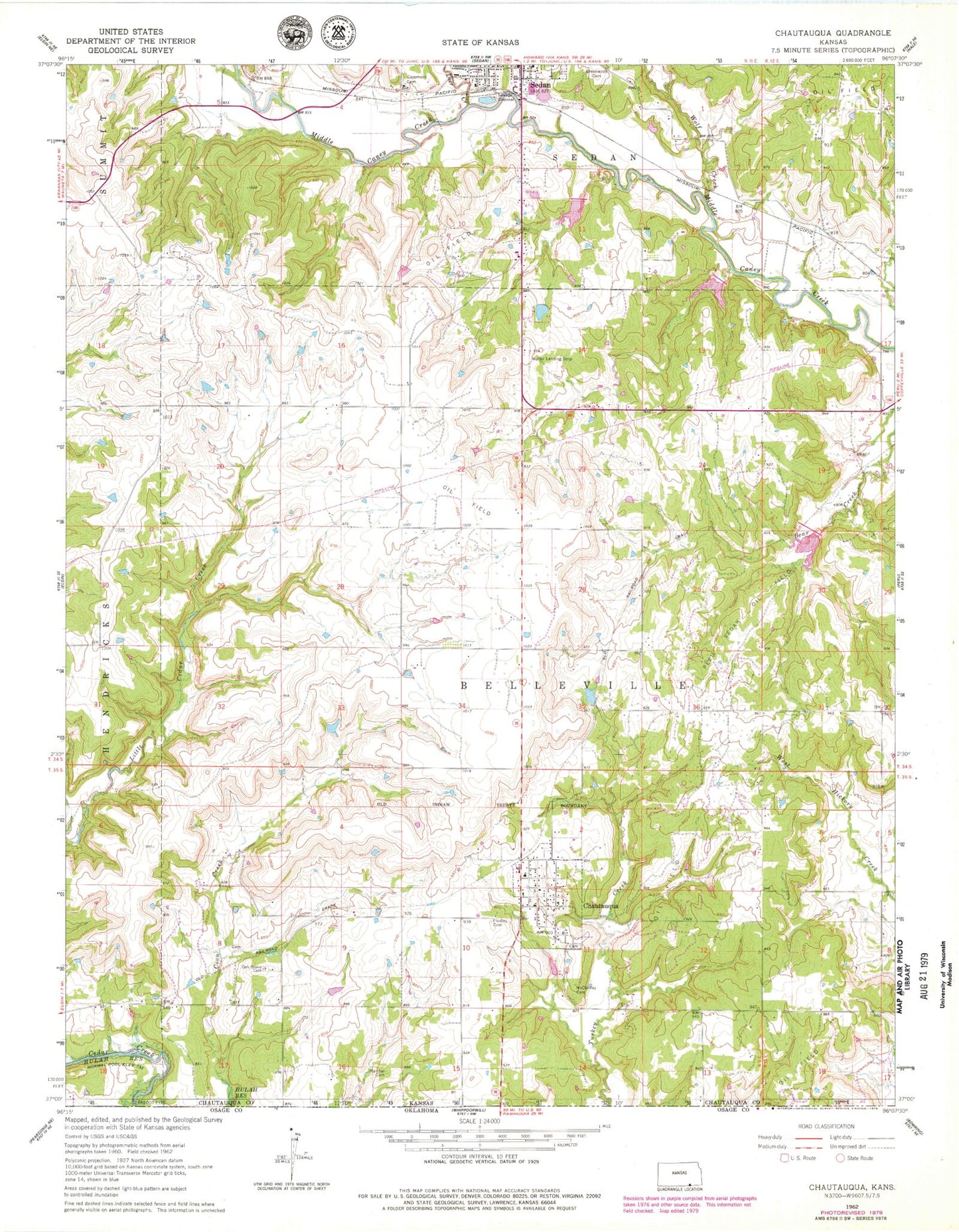 Classic USGS Chautauqua Kansas 7.5'x7.5' Topo Map Image