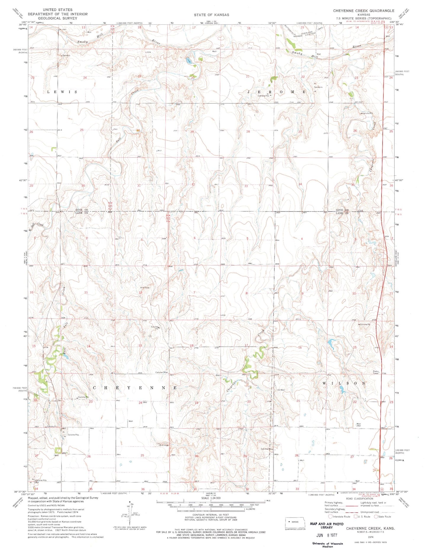 Classic USGS Cheyenne Creek Kansas 7.5'x7.5' Topo Map Image
