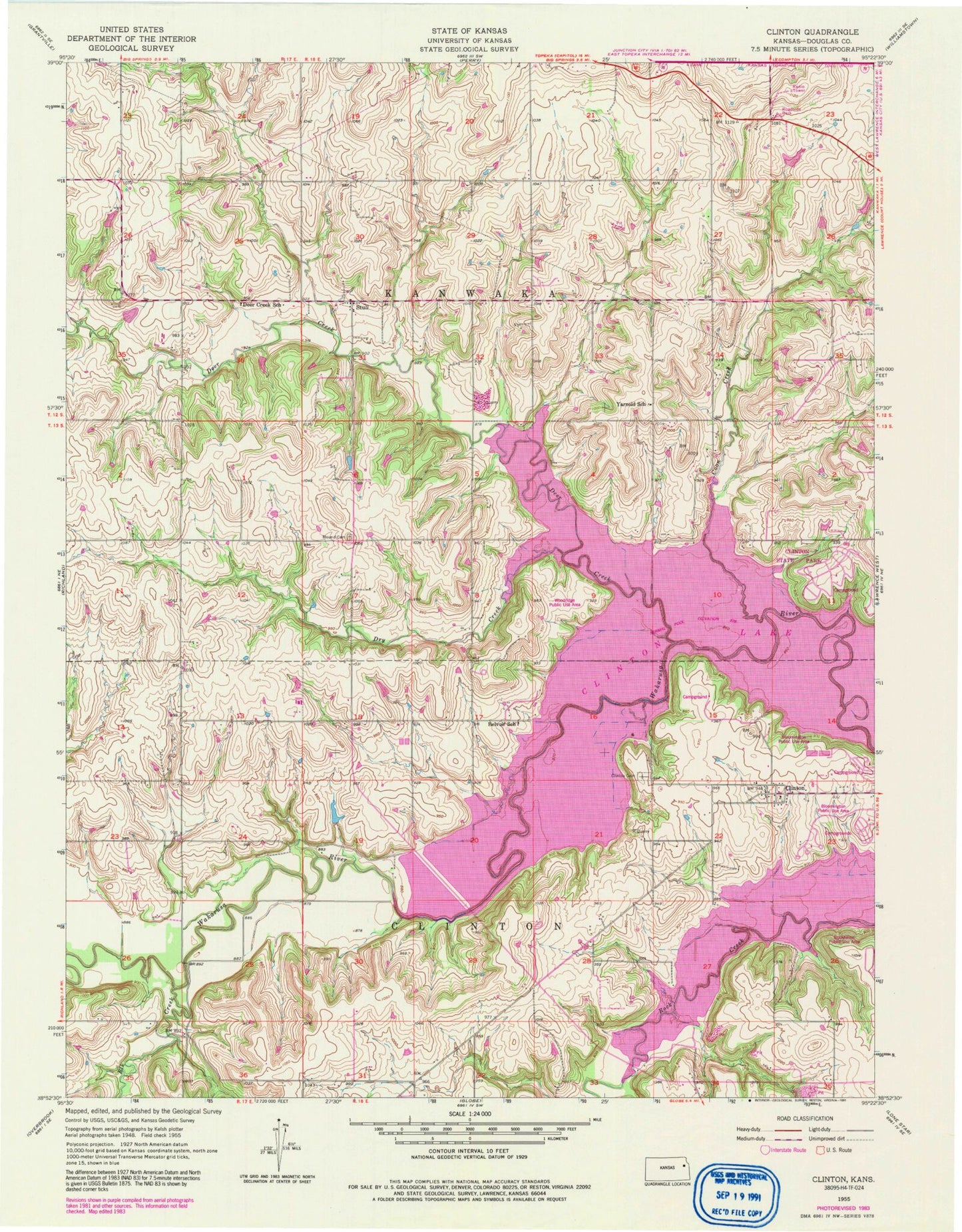 Classic USGS Clinton Kansas 7.5'x7.5' Topo Map Image