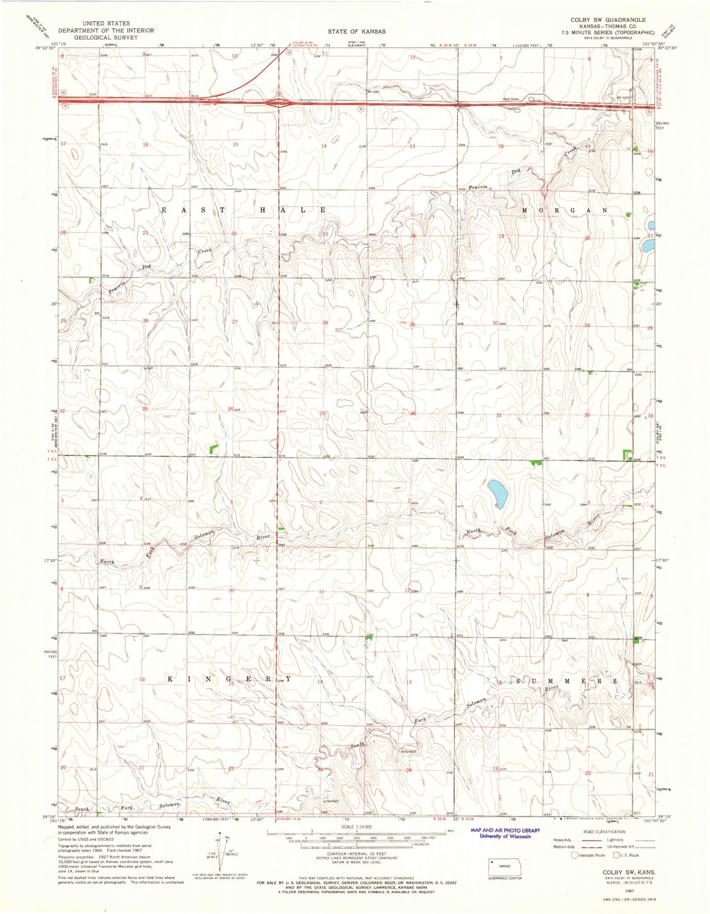 Classic USGS Colby SW Kansas 7.5'x7.5' Topo Map Image