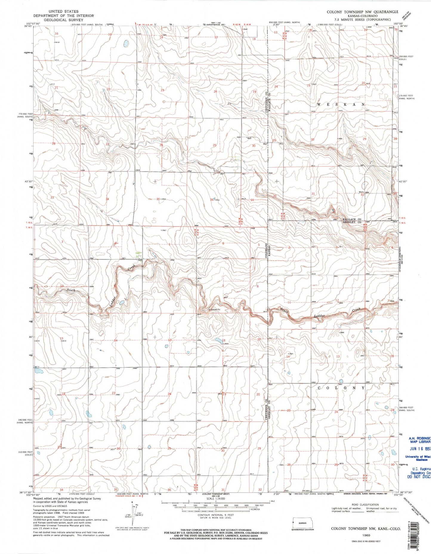 Classic USGS Colony Township NW Colorado 7.5'x7.5' Topo Map Image