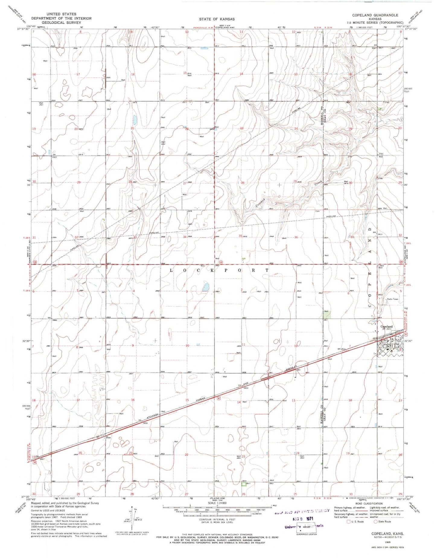 Classic USGS Copeland Kansas 7.5'x7.5' Topo Map Image