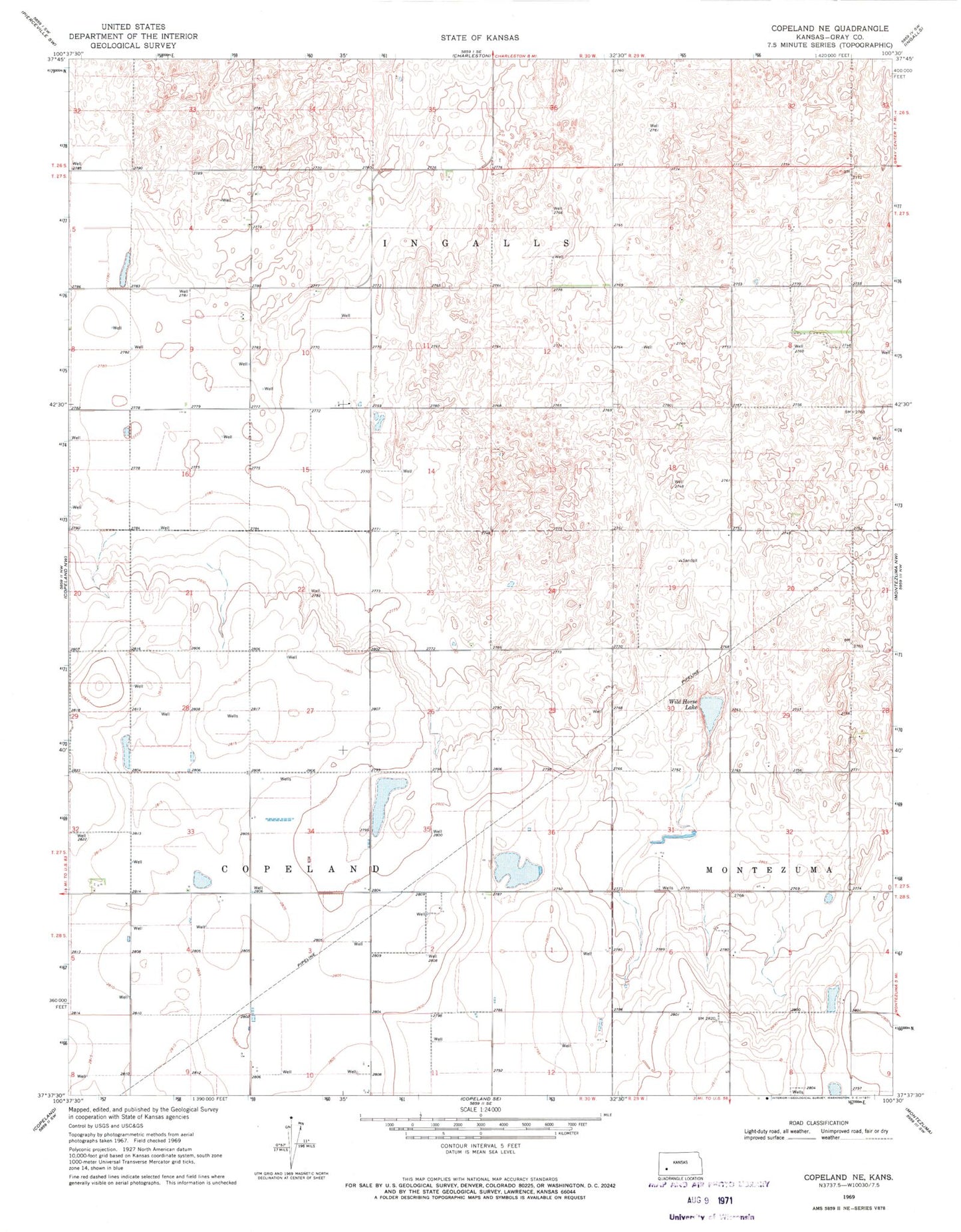 Classic USGS Copeland NE Kansas 7.5'x7.5' Topo Map Image