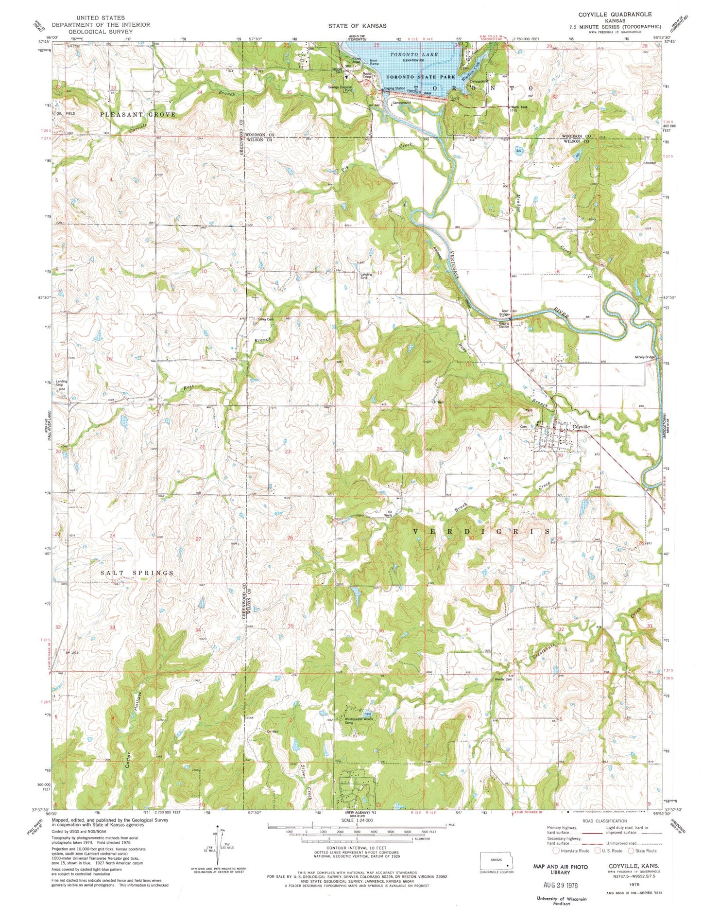 Classic USGS Coyville Kansas 7.5'x7.5' Topo Map Image