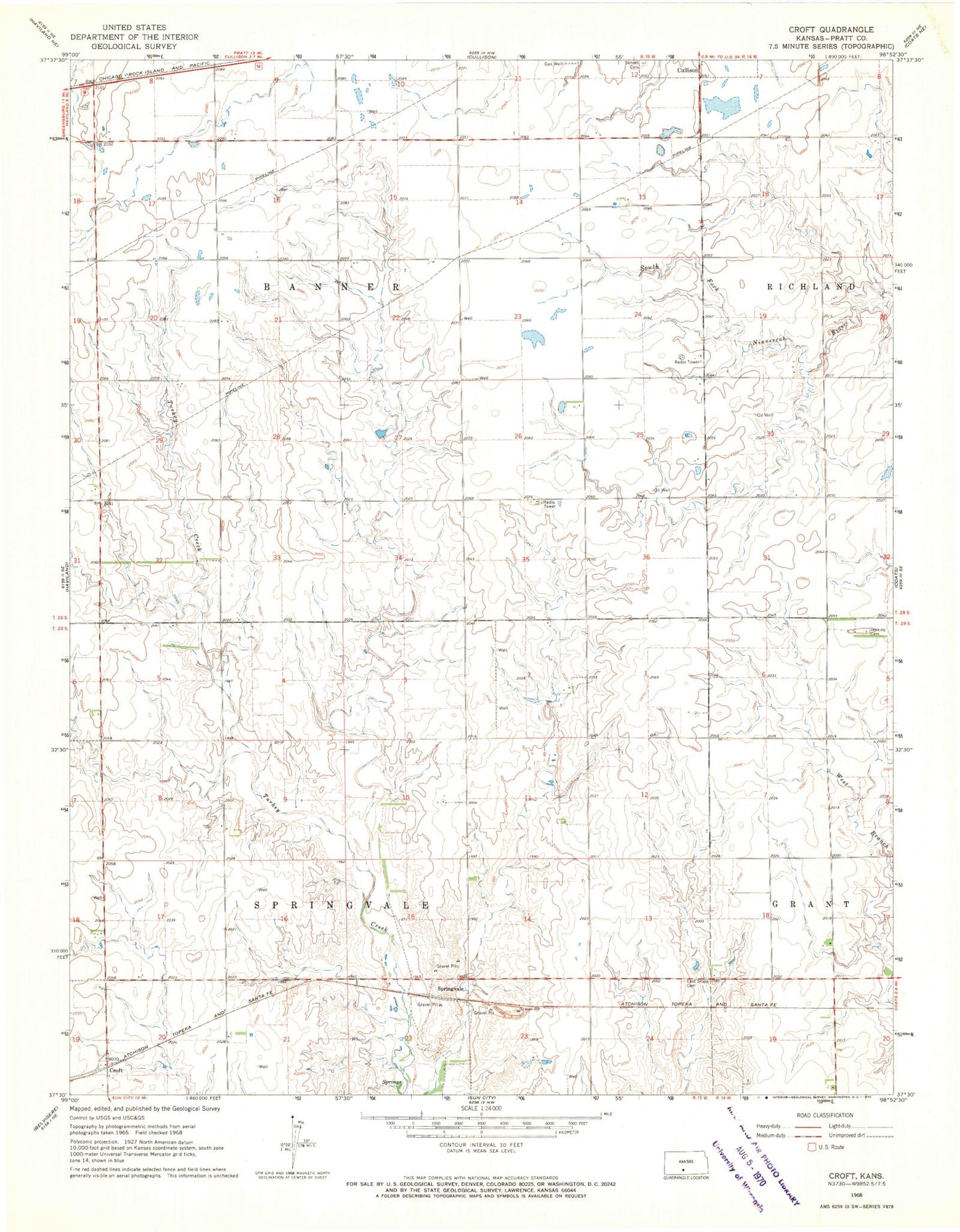 Classic USGS Croft Kansas 7.5'x7.5' Topo Map Image