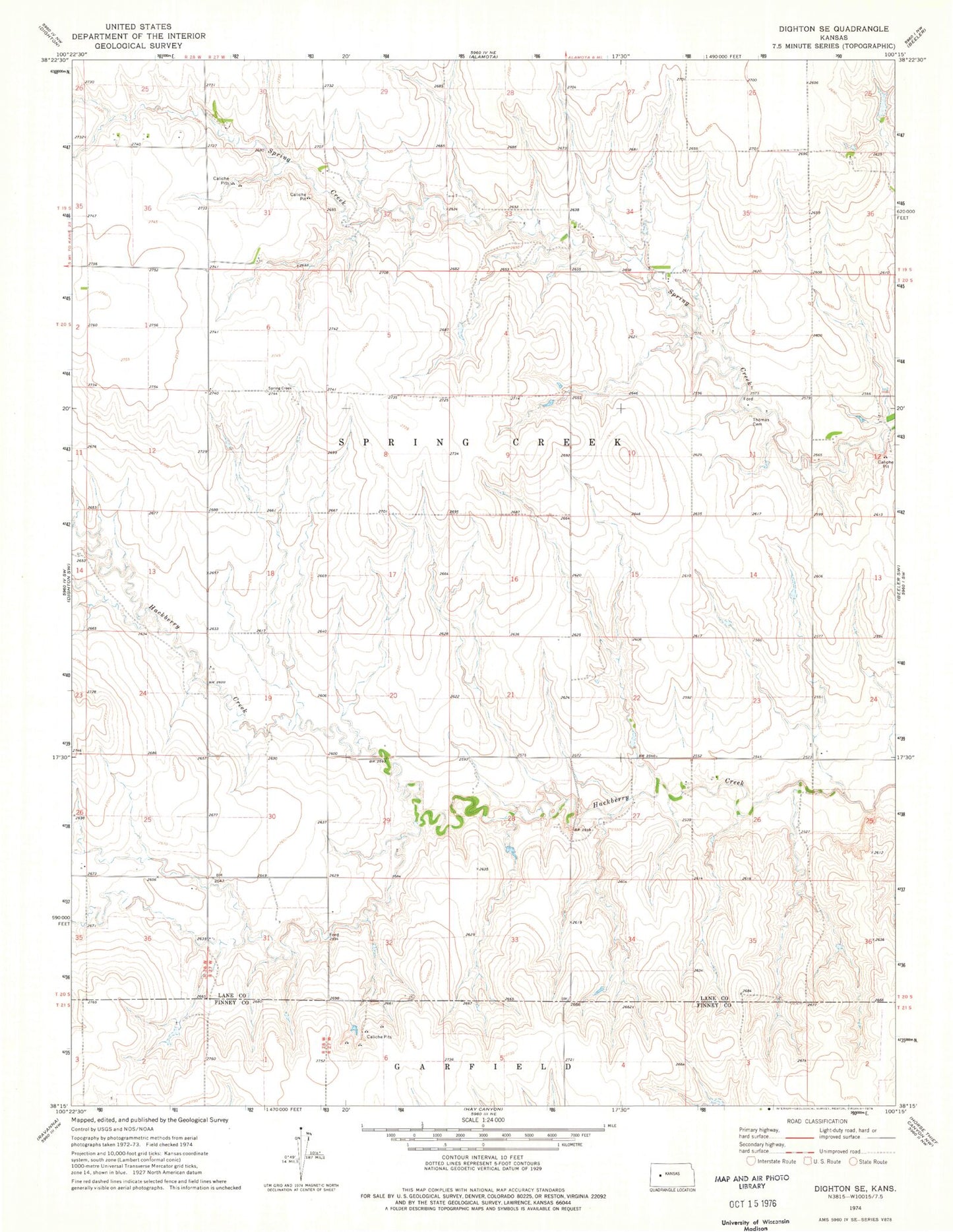 Classic USGS Dighton SE Kansas 7.5'x7.5' Topo Map Image