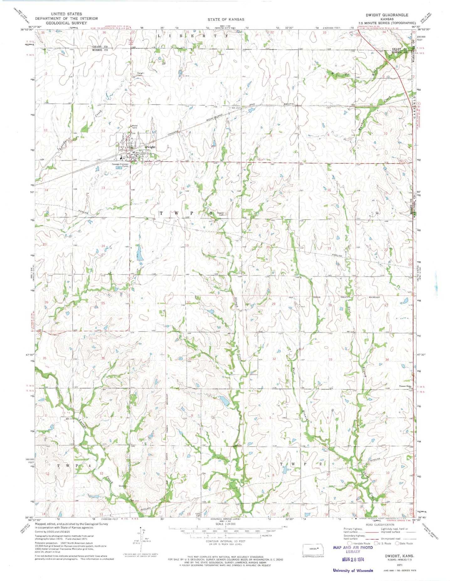 Classic USGS Dwight Kansas 7.5'x7.5' Topo Map Image