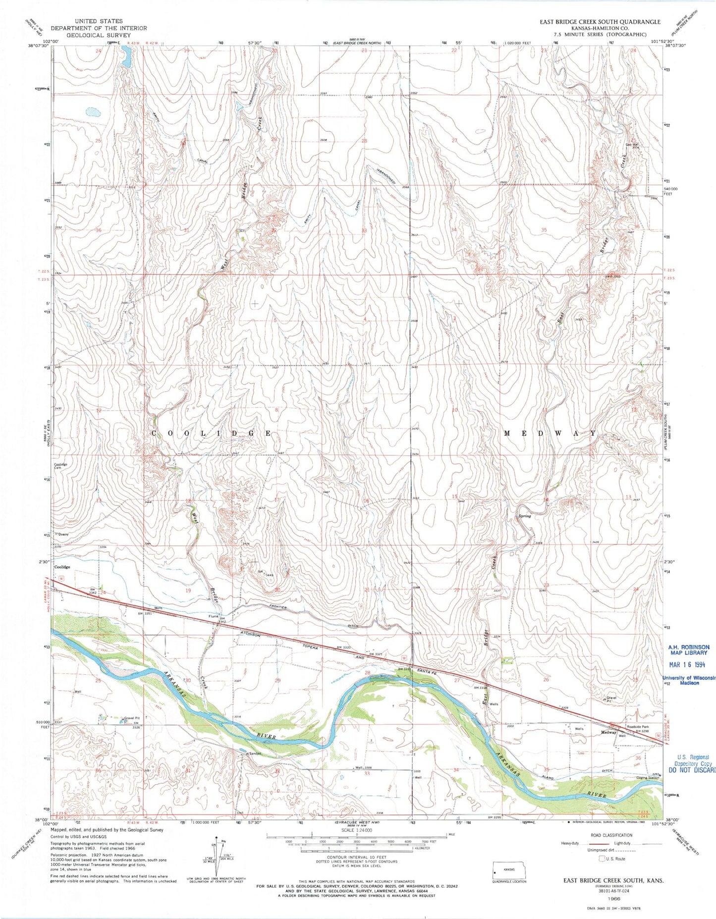 Classic USGS East Bridge Creek South Kansas 7.5'x7.5' Topo Map Image